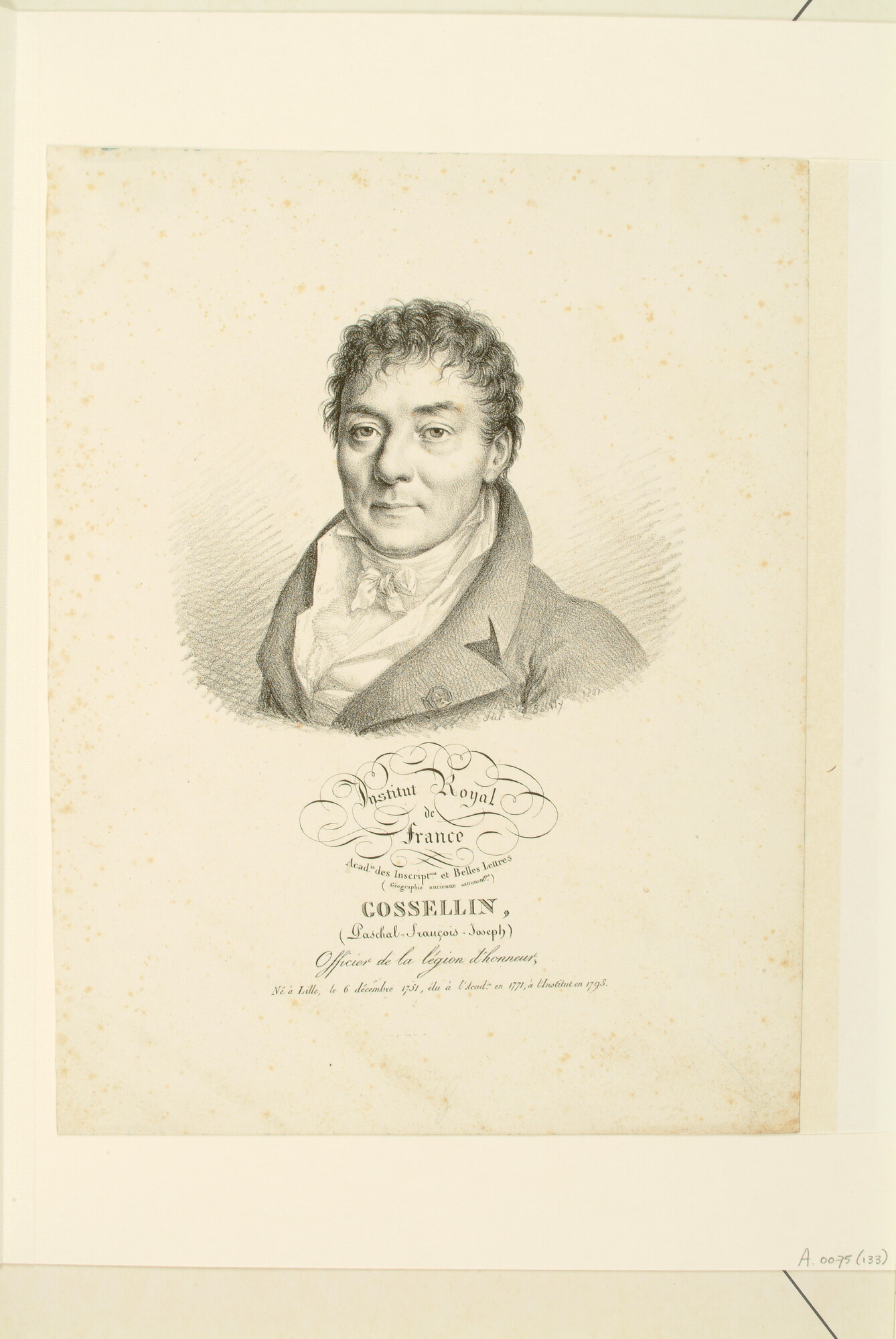 A.0075(133); Portret van Pascal Francois Joseph Gosselin; prent