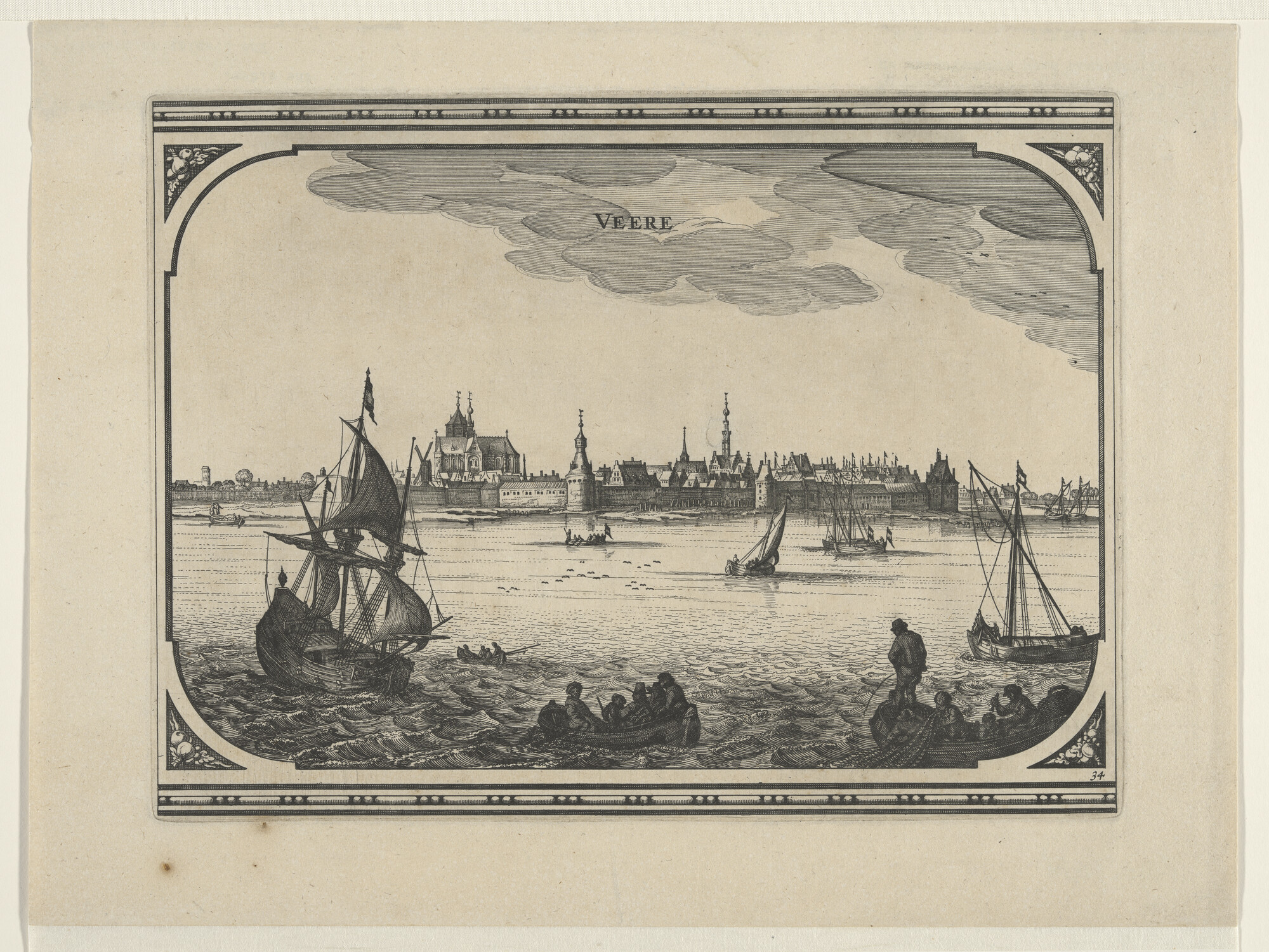 A.2988(14)b; Gezicht op de stad Veere vanaf het Veerse Gat; prent