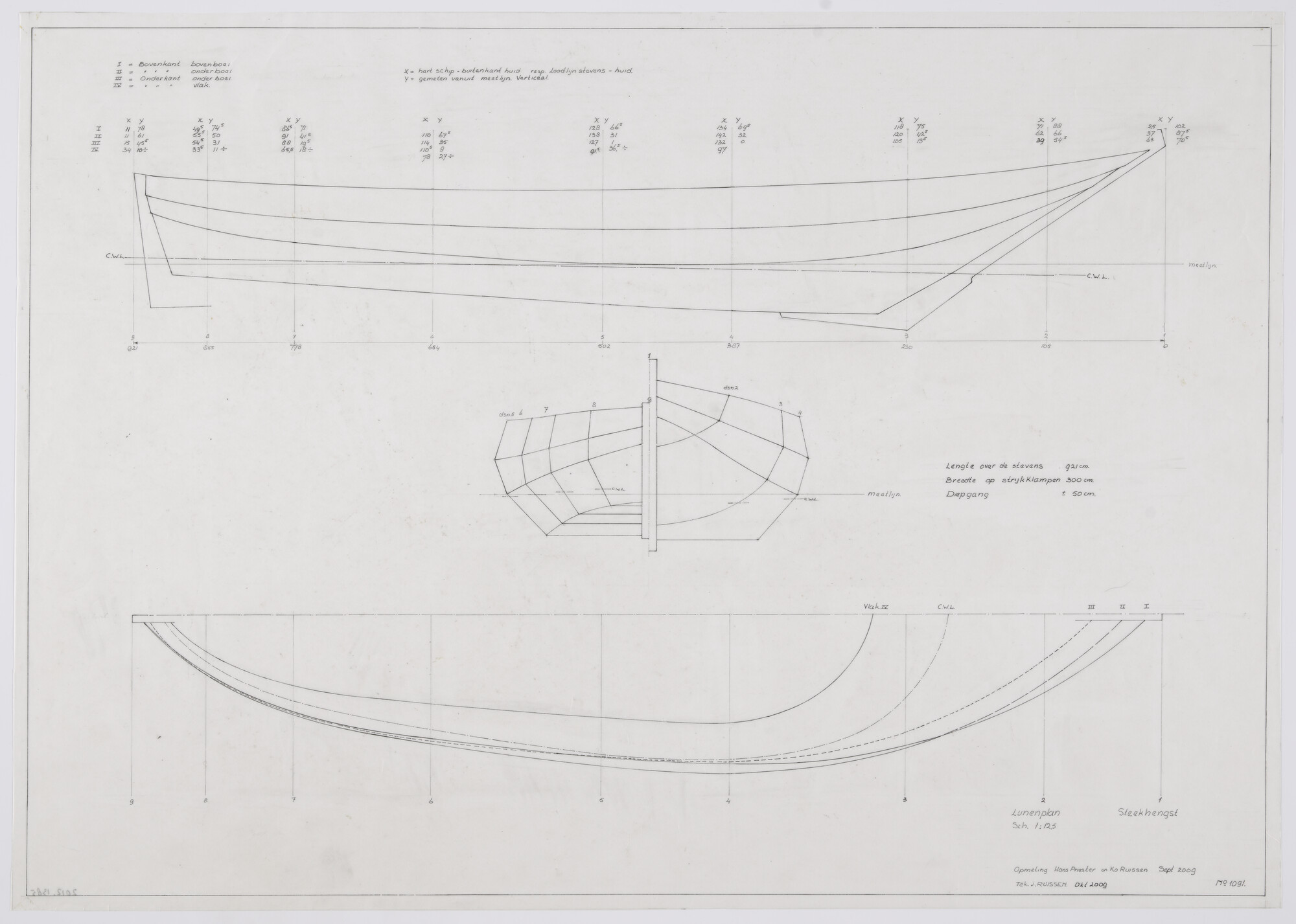 2012.1385; Lijnenplan van de steekhengst 'Boreas' van 9.21 meter; technische tekening