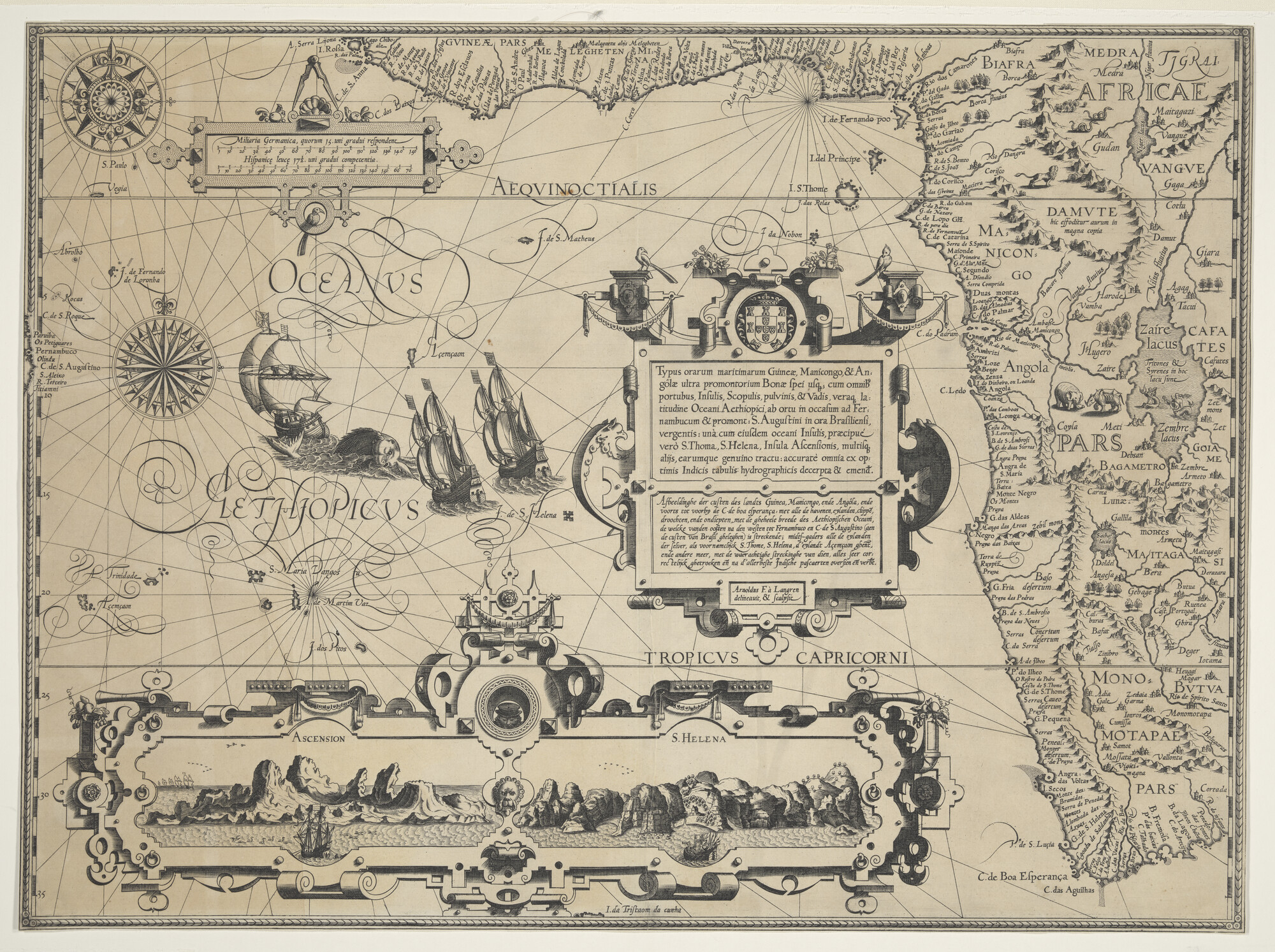 A.0145 [nr 0035]; Kaart van de kusten van Guinea, Congo en Angola tot voorbij Kaap de Goede Hoop, door Arnold Florent van Langren (1580 - 1644), eind zestiende eeuw; zeekaart