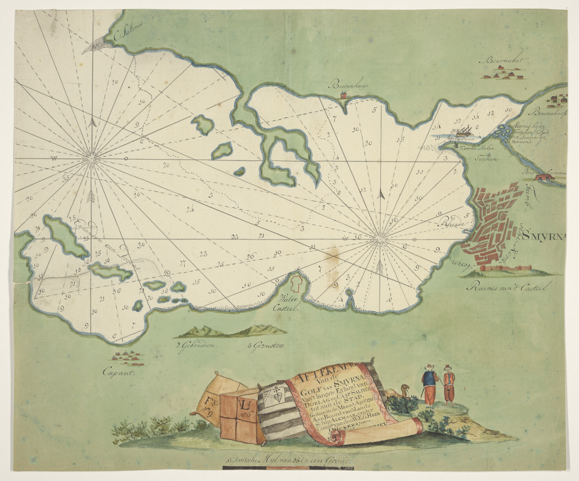 A.1744(01)h; Gekleurde kaart van de Golf van Smyrna; zeekaart