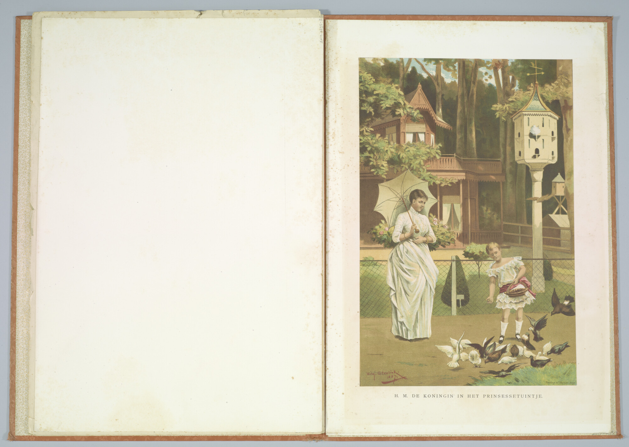 2014.0295-4; Lithografie H.M. de Koningin in het Prinsessetuintje; lithografie