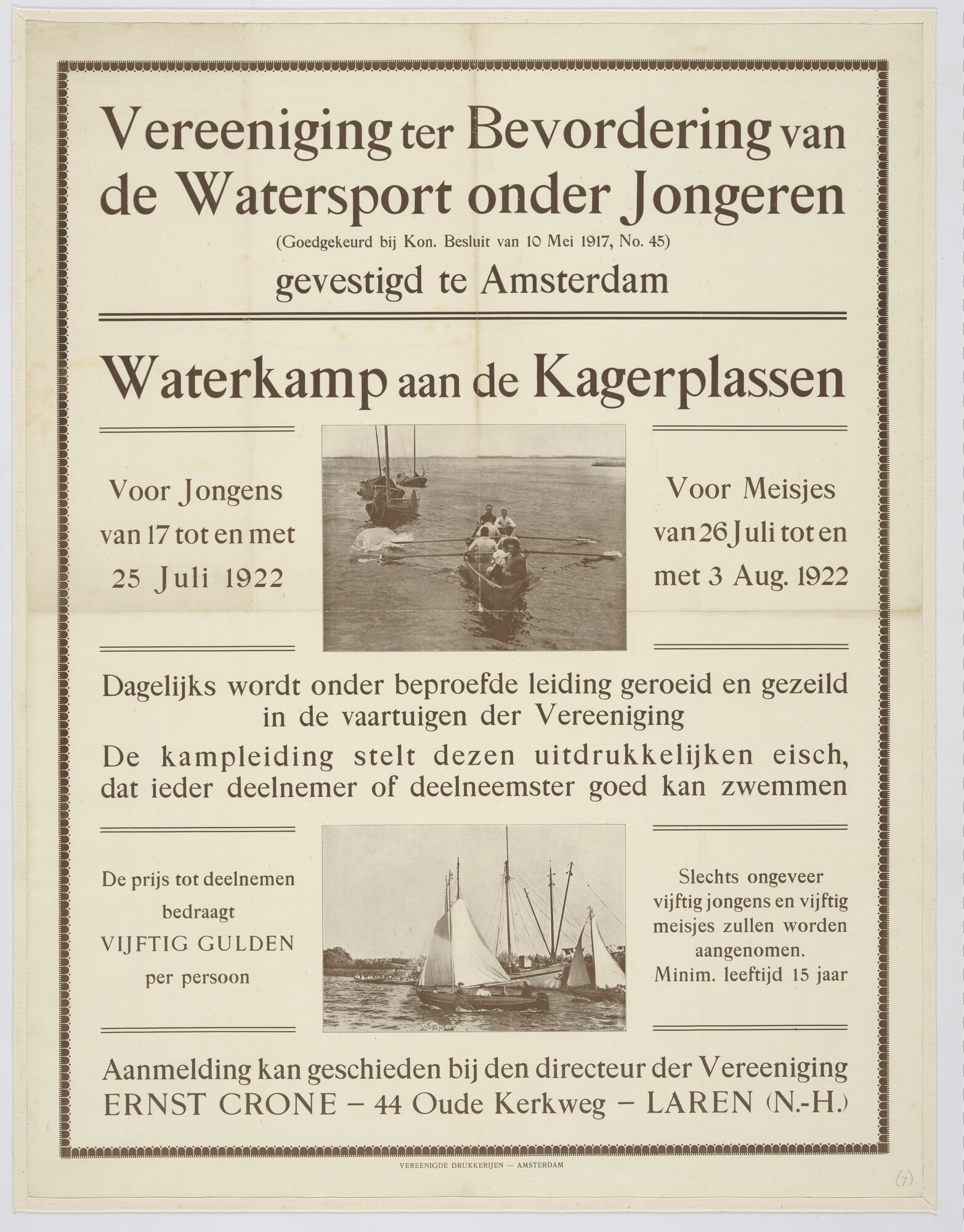 S.5707(09); Vereeniging ter Bevordering van de Watersport onder Jongeren, 1922; affiche