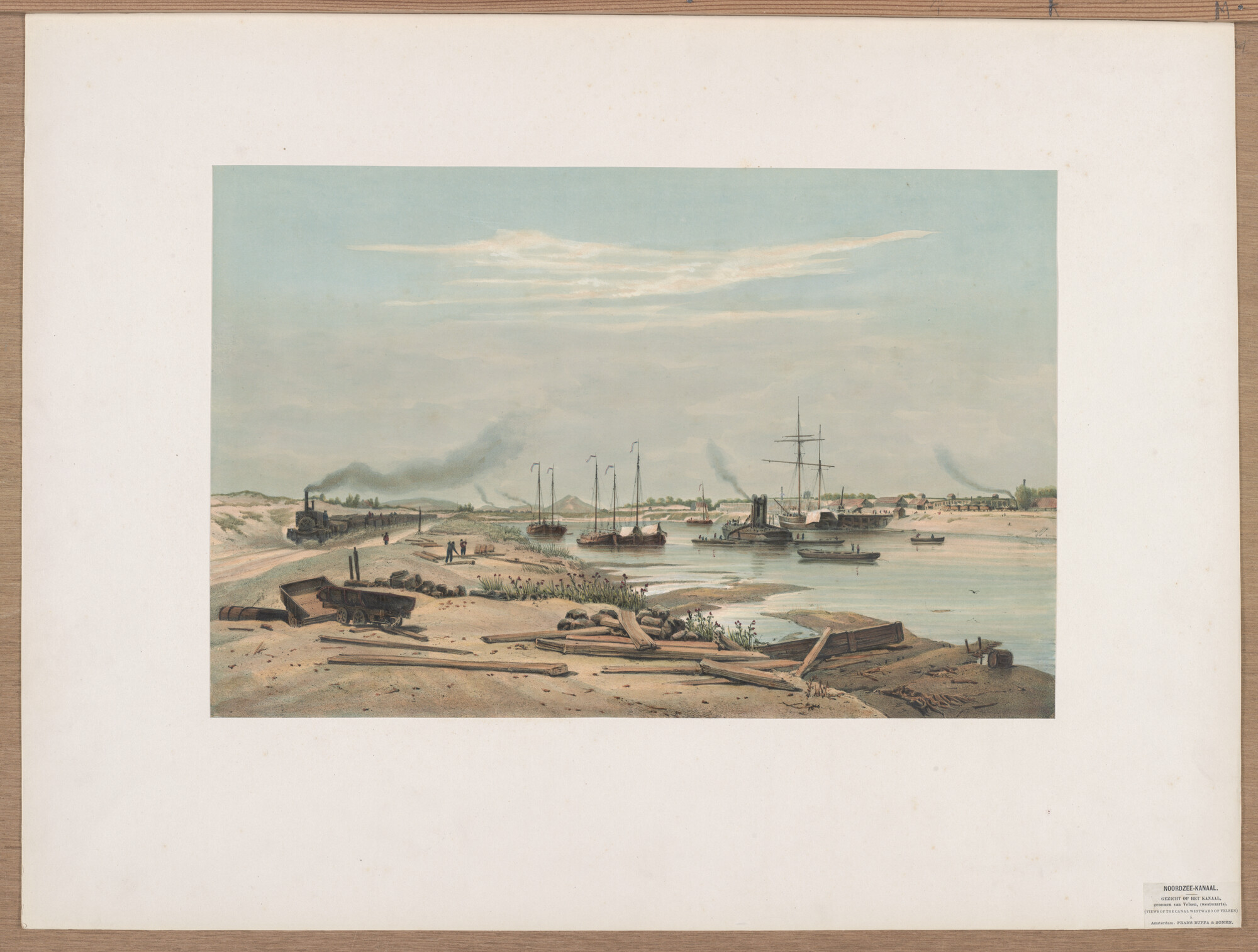 A.0268(05); Lithografie Noordzee-Kanaal, Gezicht op het Kanaal, genomen van Velsen, (Westwaarts) ; album