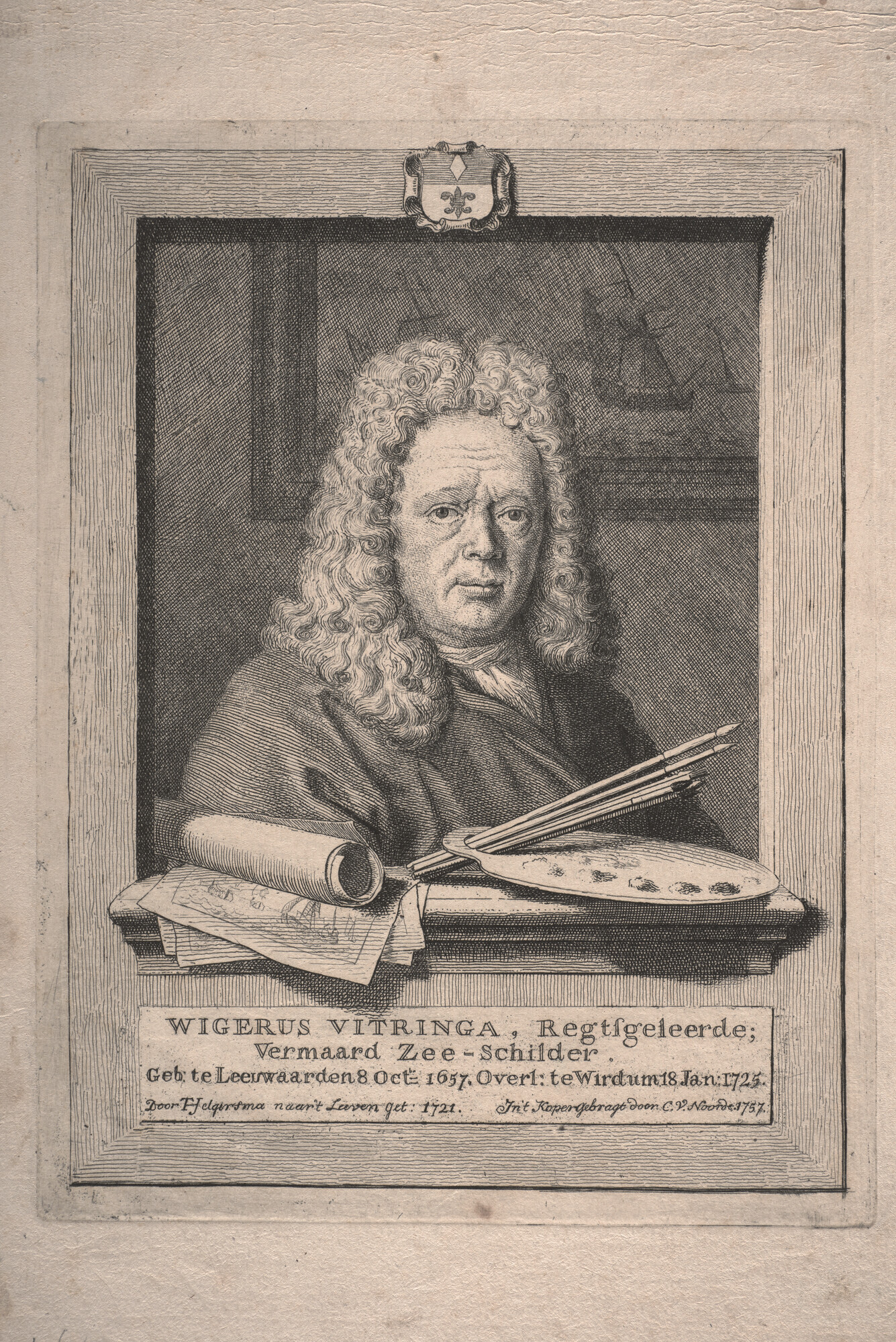 A.2068(03); Portret van Wigerus Vitringa, rechtsgeleerde, borststuk naar voren en rechts; prent