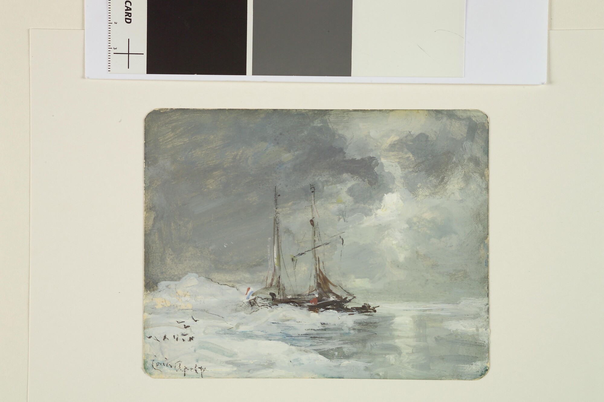 A.5536; De poolschoener 'Willem Barents' in het ijs omstreeks 1880; tekening