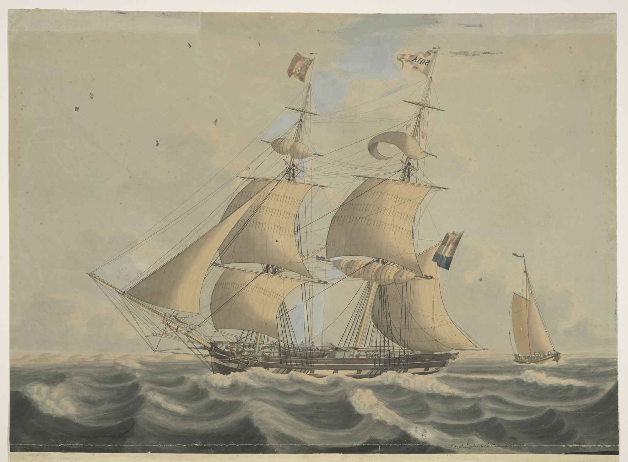 A.0187(01); Het brikschip 'Sophia'; tekening