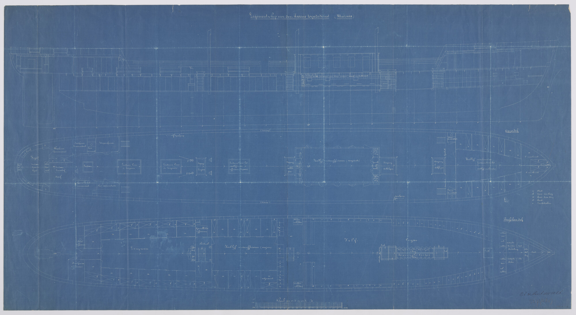 S.2175(0815); Logementschip voor den Marine torpedodienst Zr.Ms. 'Marnix'; technische tekening