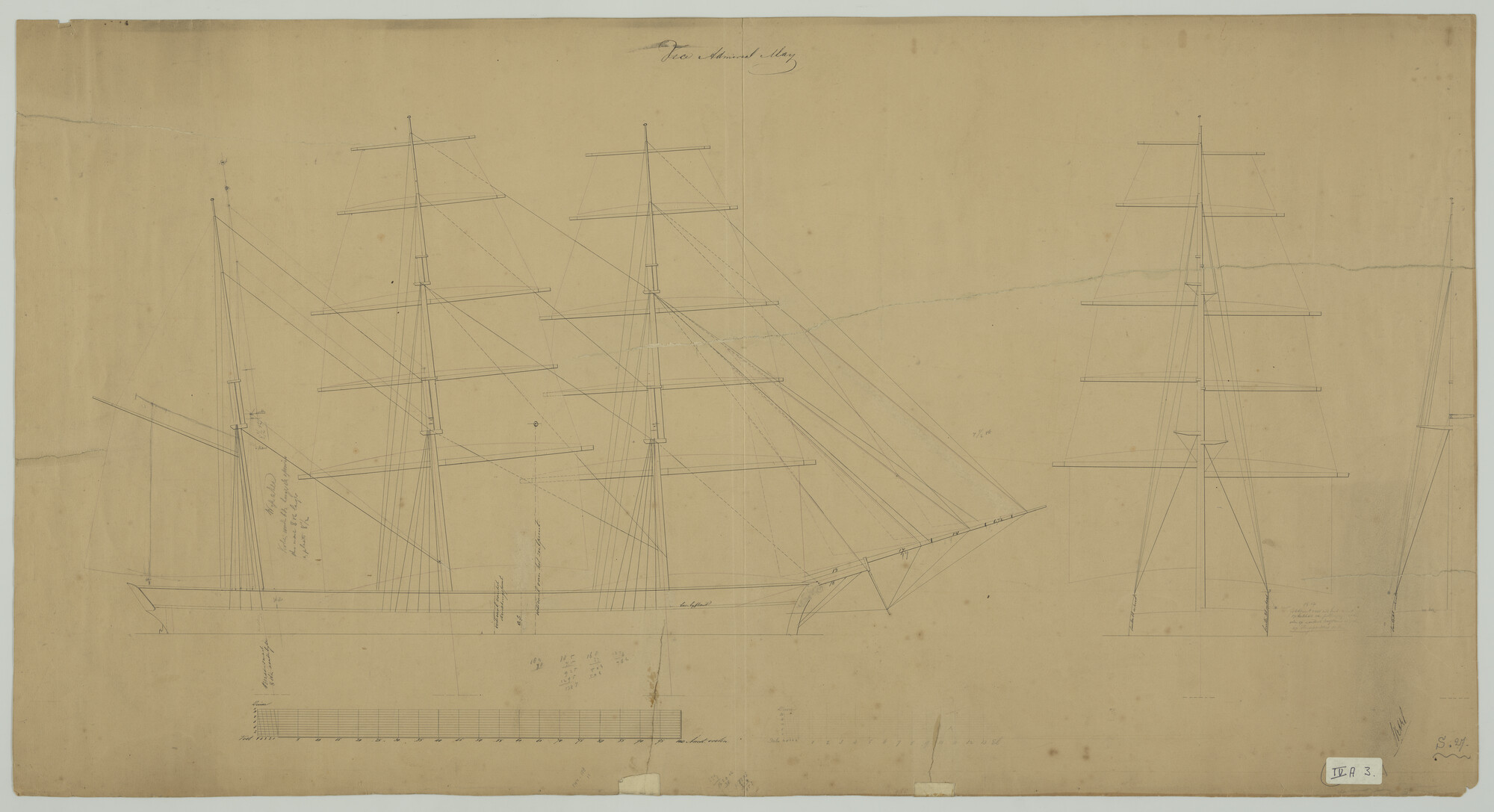 S.0027(017); Tuigplan van het barkschip 'Vice Admiraal May'; technische tekening