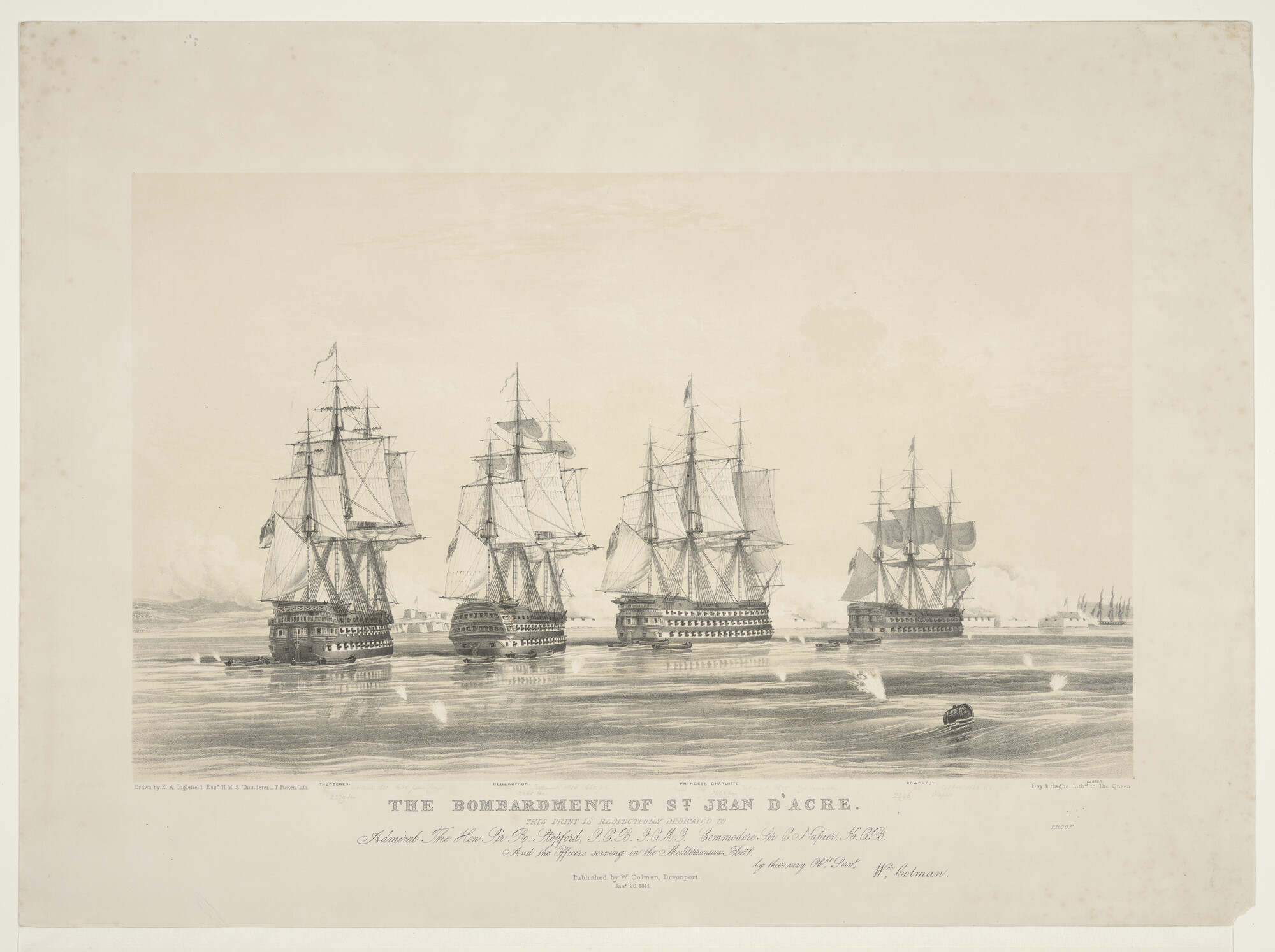 A.2275(13); Het bombardement van Sint Jean d'Acre in 1841; prent