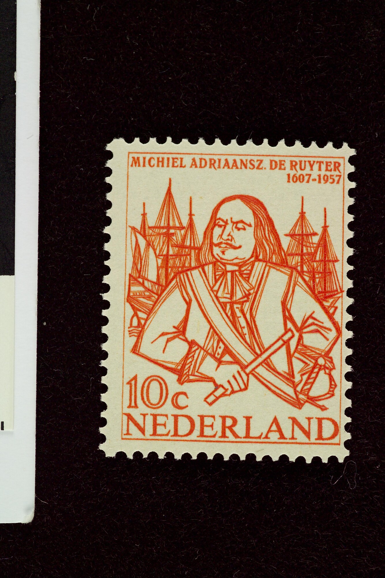 2006.0706; Postzegel van 10 cent uit 1957, met afbeelding van Michiel de Ruyter; postzegel