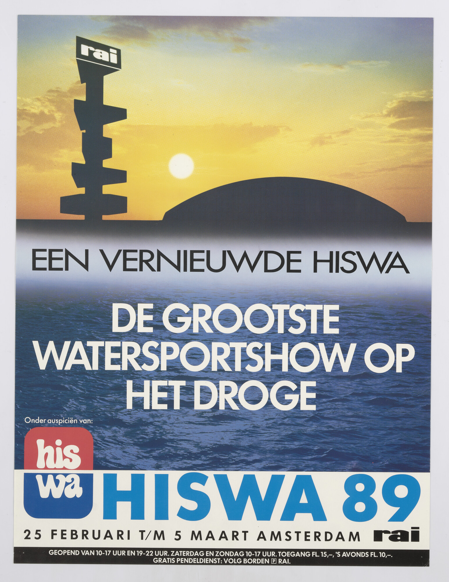 1989.1085; Affiche Vernieuwde HISWA, de grootst watersportshow op het droge, Amsterdam 1989; affiche