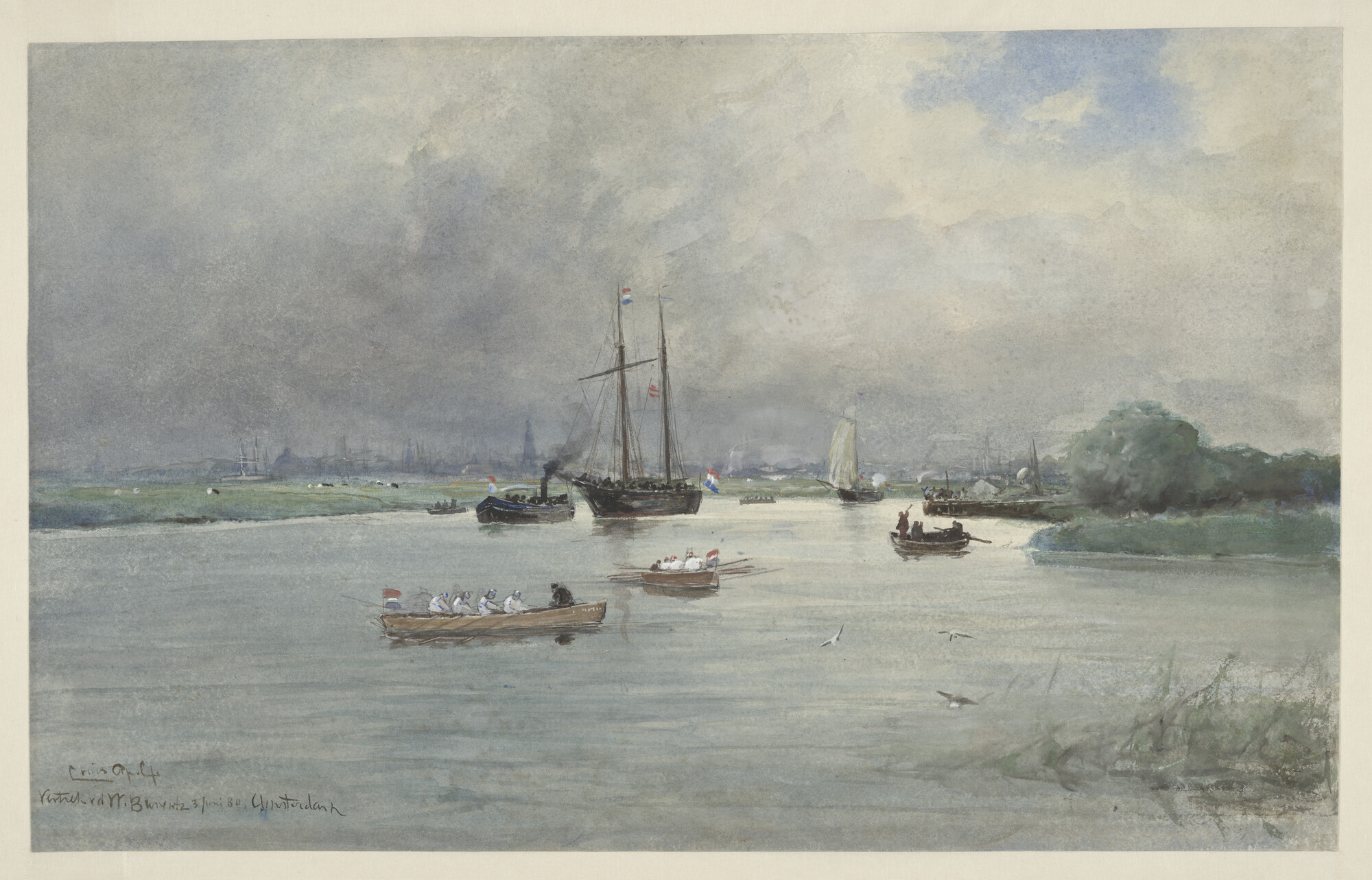 S.0394(01); Het vertrek van de 'Willem Barents' naar Nova Zembla,1880; tekening