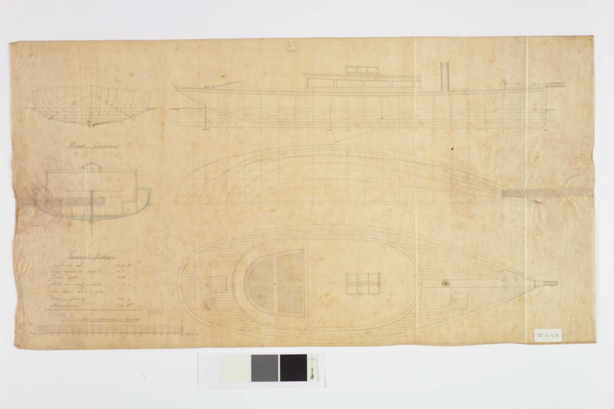 S.0687(02)063; Lijnen- en dekplan van een midzwaardjacht; technische tekening