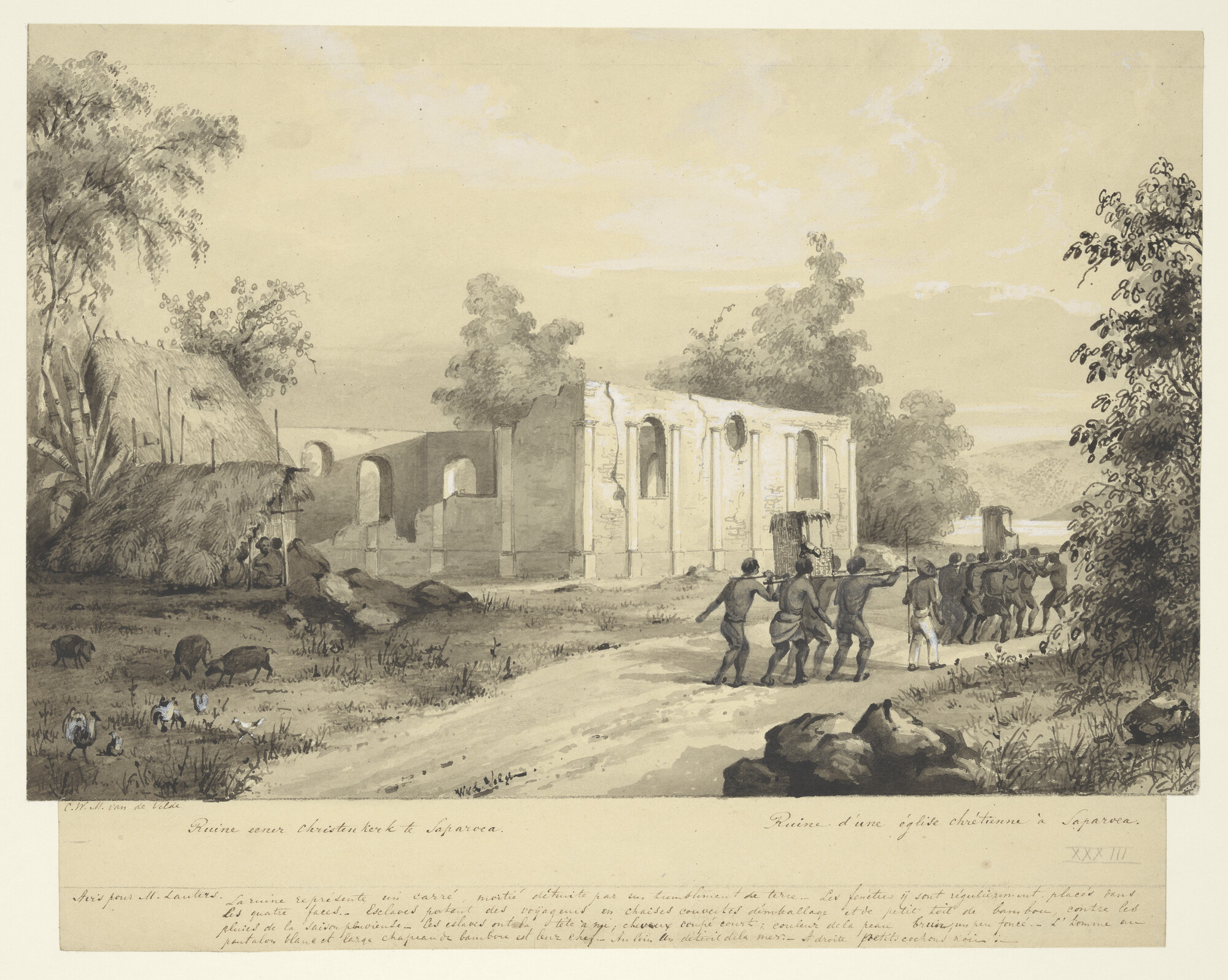 S.2931(03)17; Ruïne van een Christelijke kerk te Saparoea op de Molukken; tekening