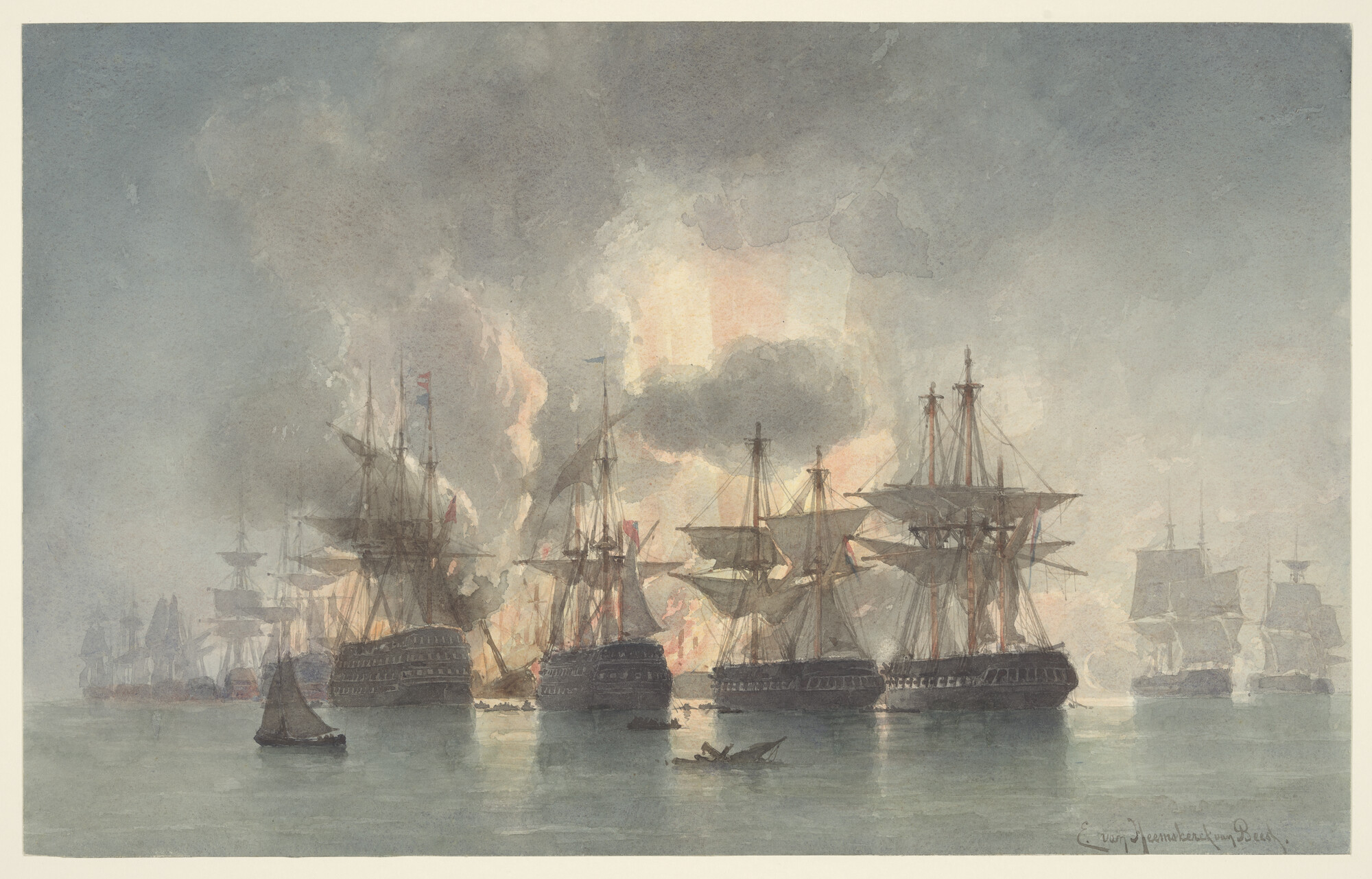 S.1172(01)c; 1816: Het fregat Diana bij de Slag van Algiers; tekening