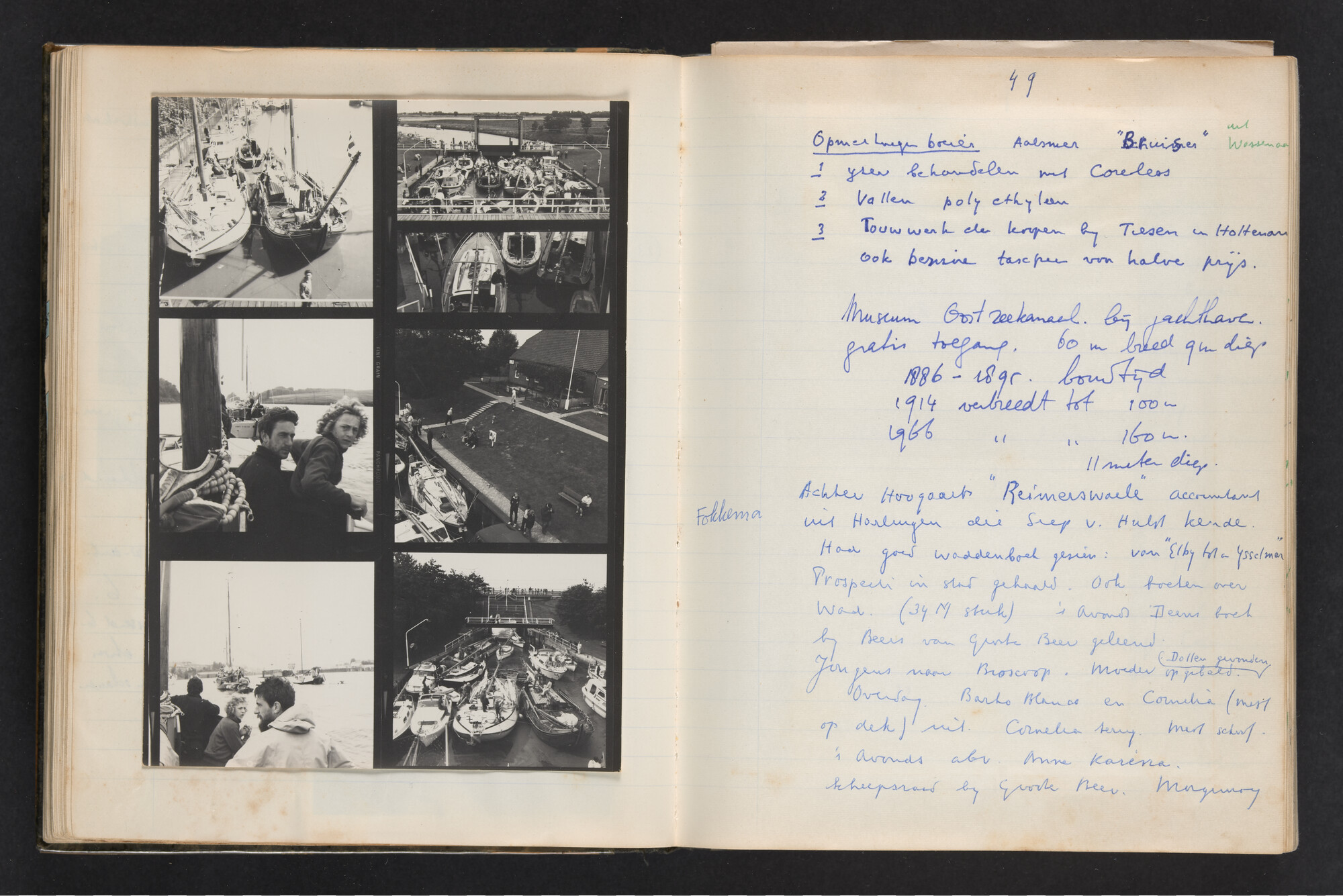 2017.0802; Logboek c.q. fotoalbum van reizen met zeeschouw Grutto (II) in Nederland, Duitsland en Denemarken, 1973-1974; logboek