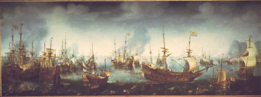 A.0724; De zeeslag bij Gibraltar, 25 april 1607; schilderij