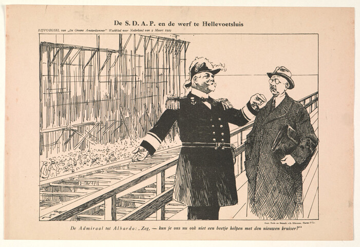 1990.0972; De S.D.A.P. en de werf te Hellevoetsluis; prent