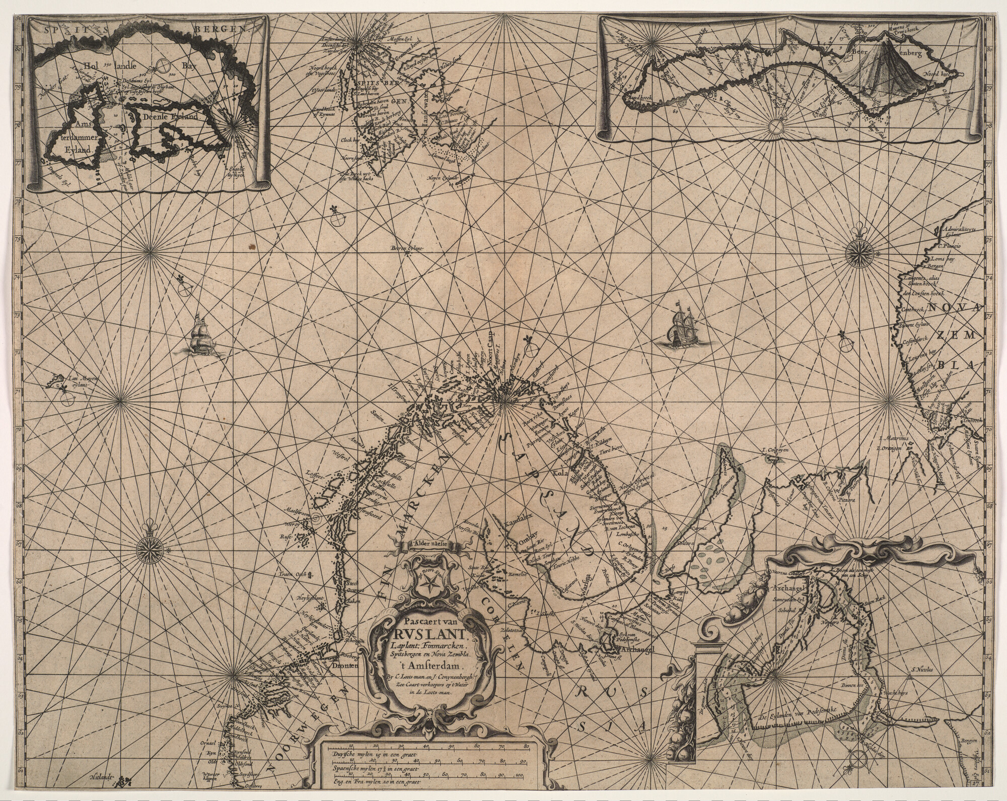 S.1072(02)24; Zeekaart van Noord-Atlantische Oceaan en Barentszee, met detailkaarten van Amsterdam, Jan Mayen en Archangel; zeekaart