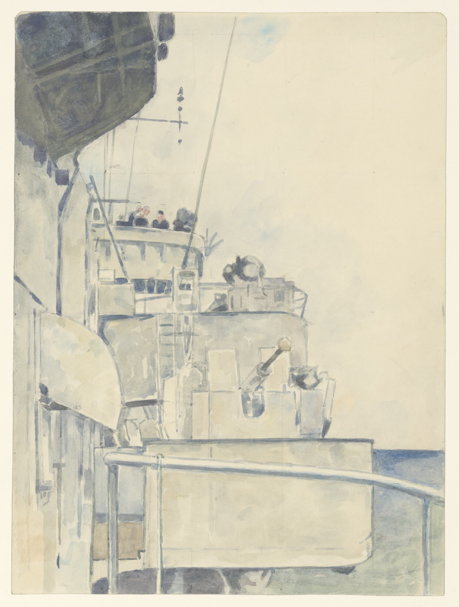 A.5614(05); Een bordes op het seindek van de kruiser Hr.Ms. 'De Ruyter'; tekening