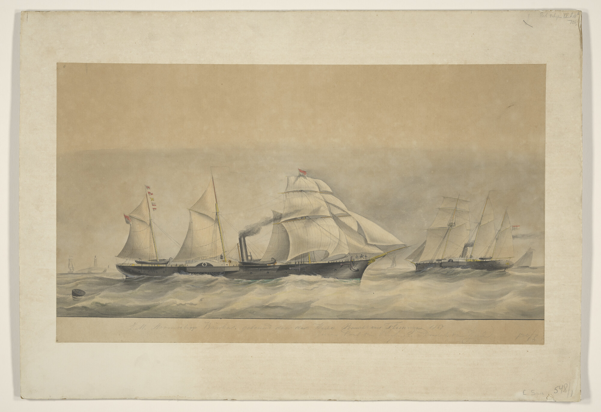 A.2915; Het stoomschip Zr.Ms. 'Banka'; tekening