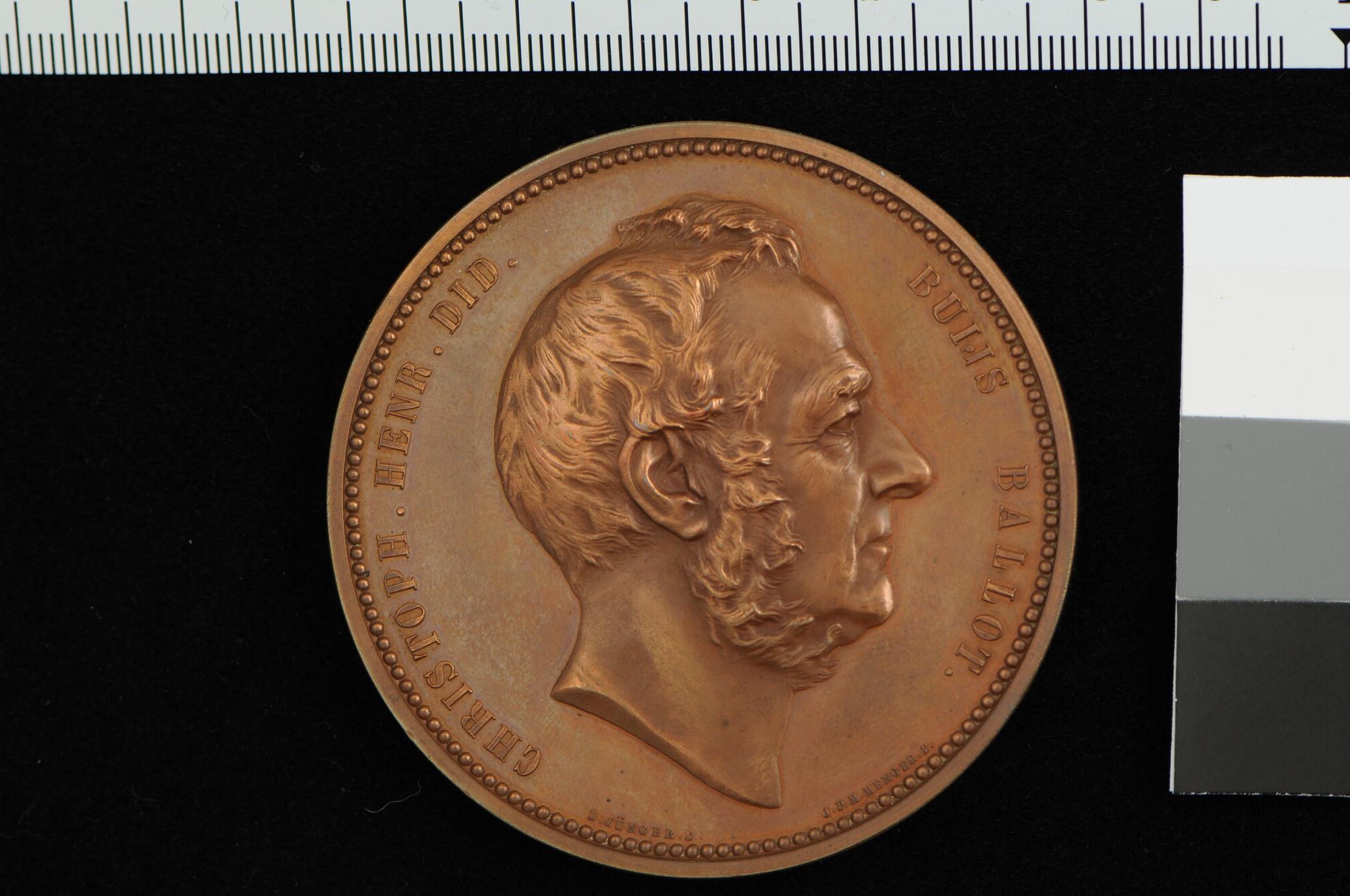 A.0058(19); Penning op Buys Ballot na veertig jaar hoogleraarschap, 1887; penning