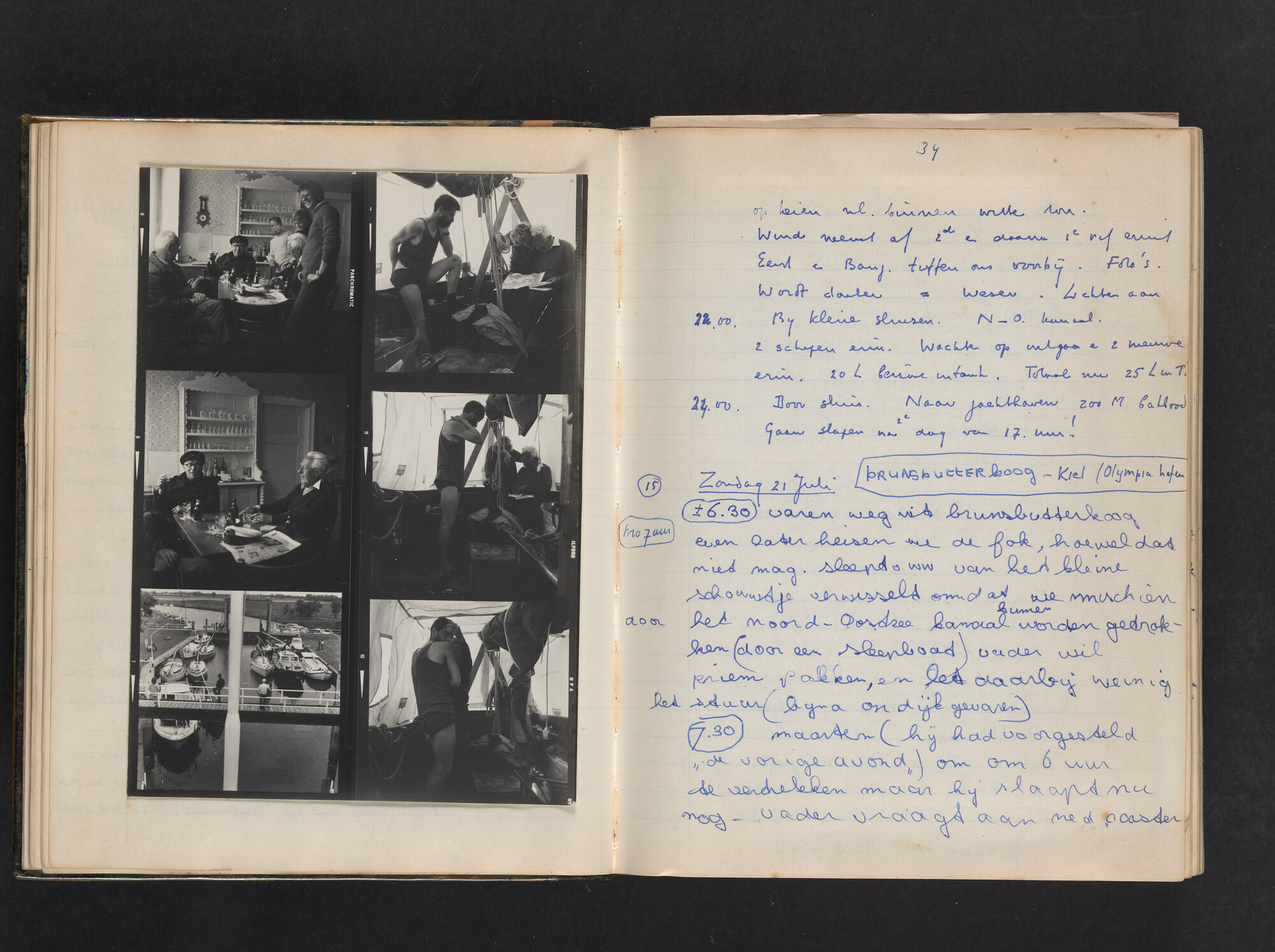 2017.0802; Logboek c.q. fotoalbum van reizen met zeeschouw Grutto (II) in Nederland, Duitsland en Denemarken, 1973-1974; logboek