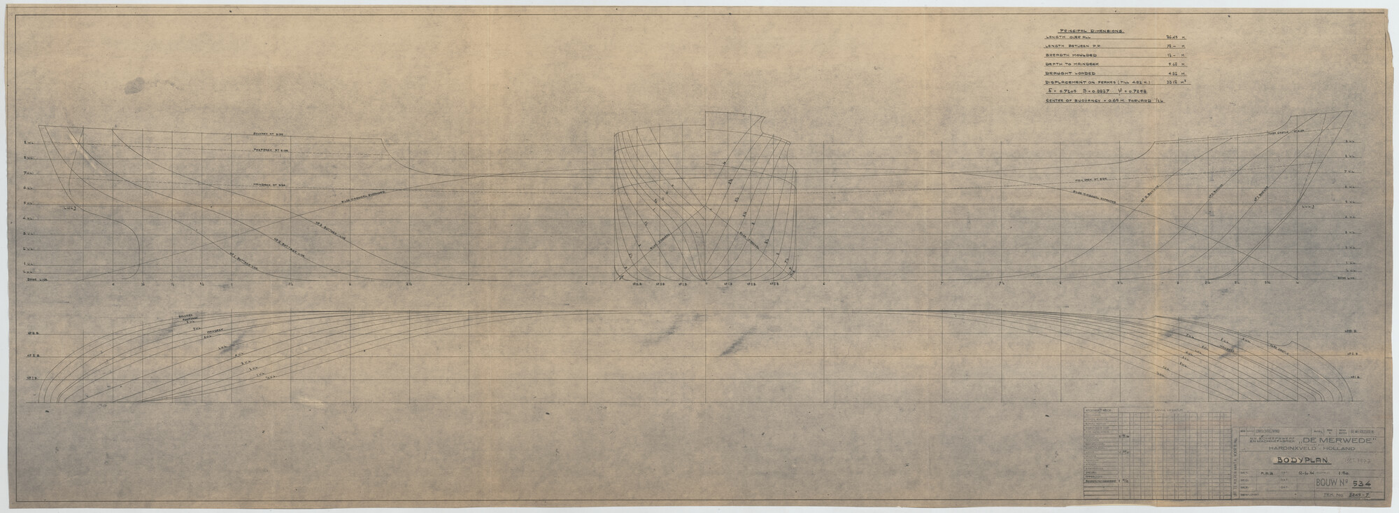 1995.7377; Lijnenplan (1:50) van ms. Pargasport van O/Y Suntrans A/B [...]; technische tekening