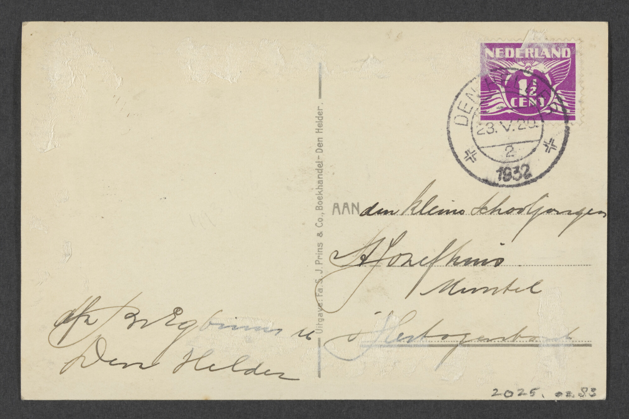 2025.0283; Zwart-witte prentbriefkaart van het logementschip Hr.Ms. Van Speijk; prentbriefkaart