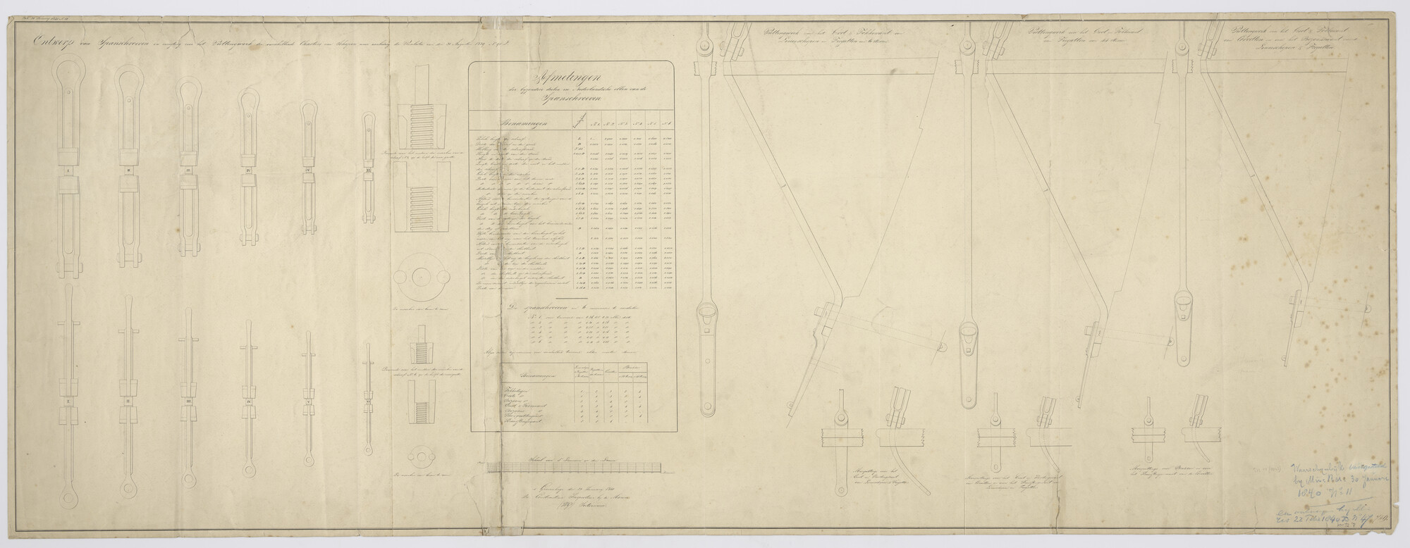 S.1214(0043); Spanschroeven; puttingwerk en marsputtingen van linieschepen, fregatten en korvetten; technische tekening