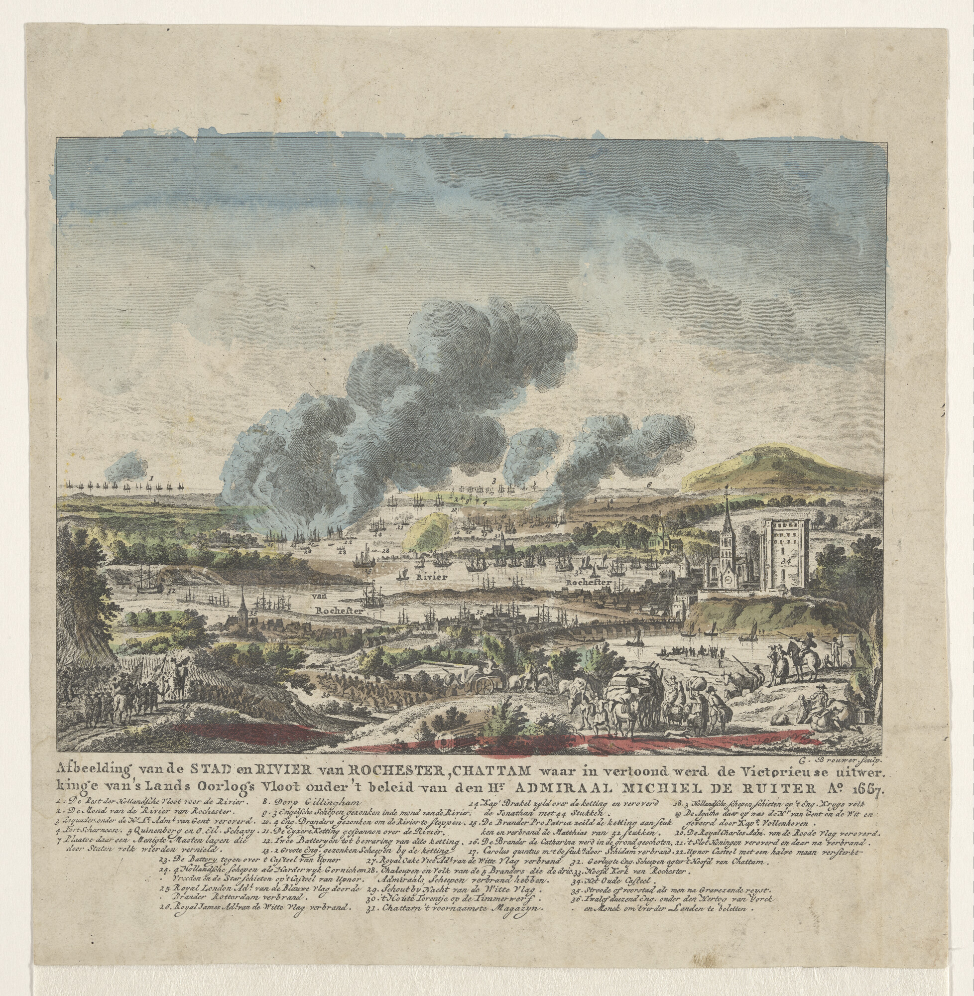 S.4652(02); De stad en rivier van Rochester en Chatham; prent