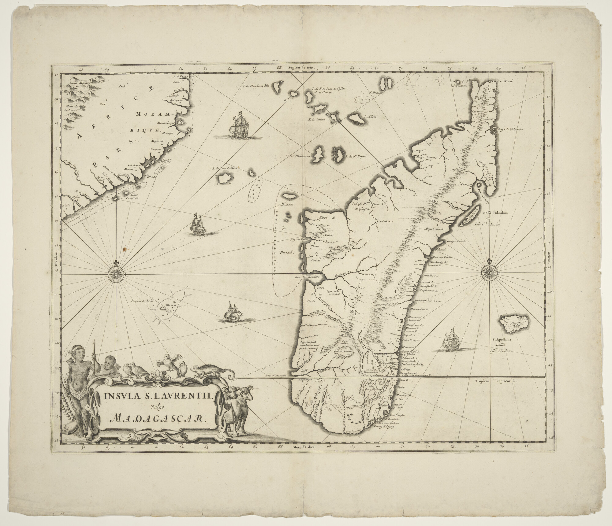 A.3845(01)069; Kaart van het eiland Madagaskar, uit circa 1729; landkaart