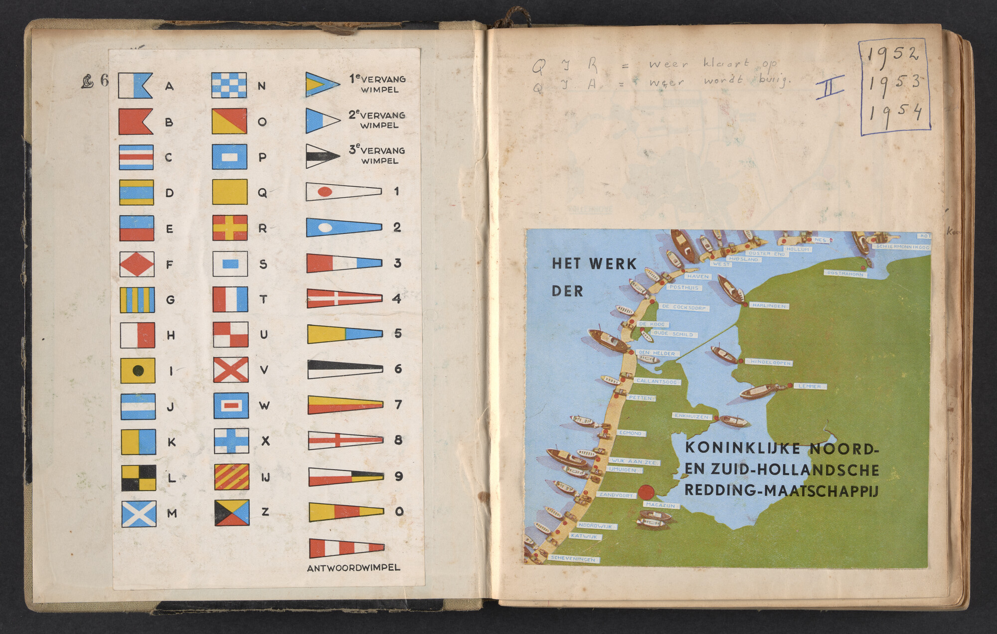 2017.0791; Logboek c.q. fotoalbum van reizen met zeeschouw Grutto in Nederland, 1952-1954; logboek