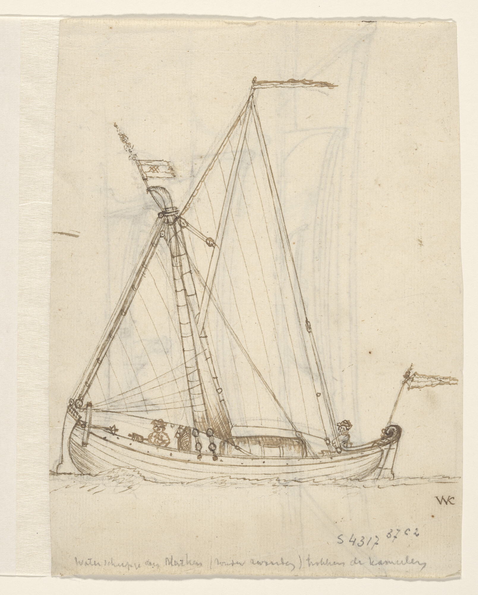 S.4317(37)c2; Zijaanzicht van een Marker waterschip; tekening