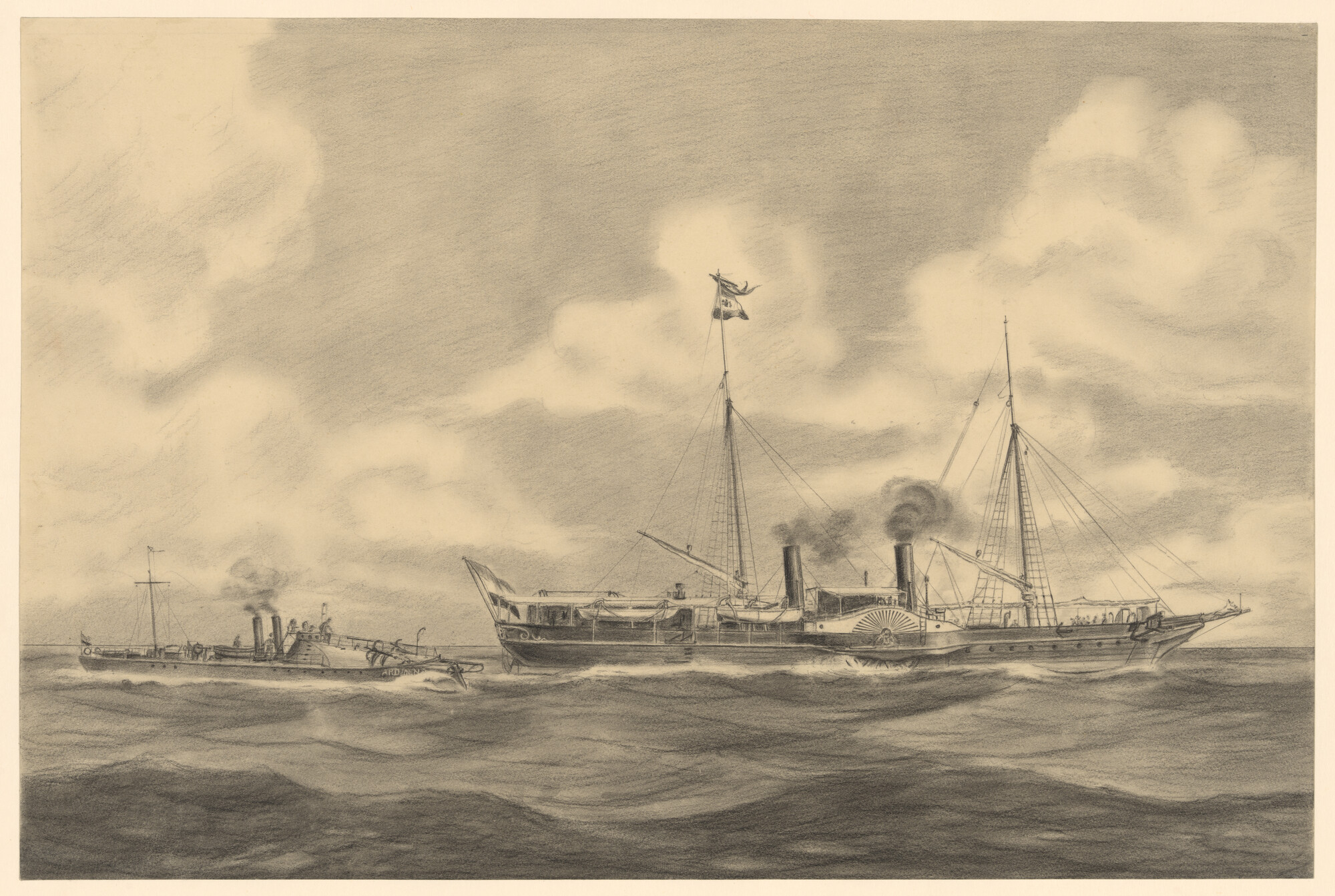 S.1187(03); Torpedoboot Zr.Ms. 'Ardjoeno' en raderstoomschip  Zr.Ms. "Valk"; tekening