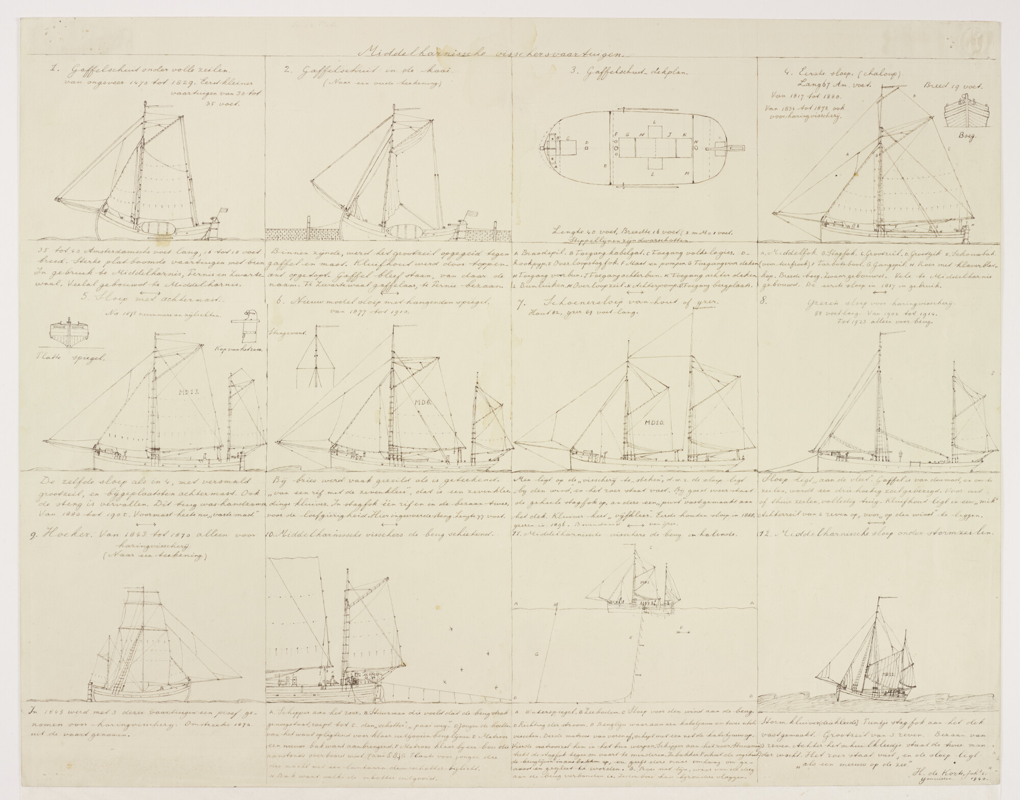 S.1811(1); Middelharnissche visschersvaartuigen; tekening