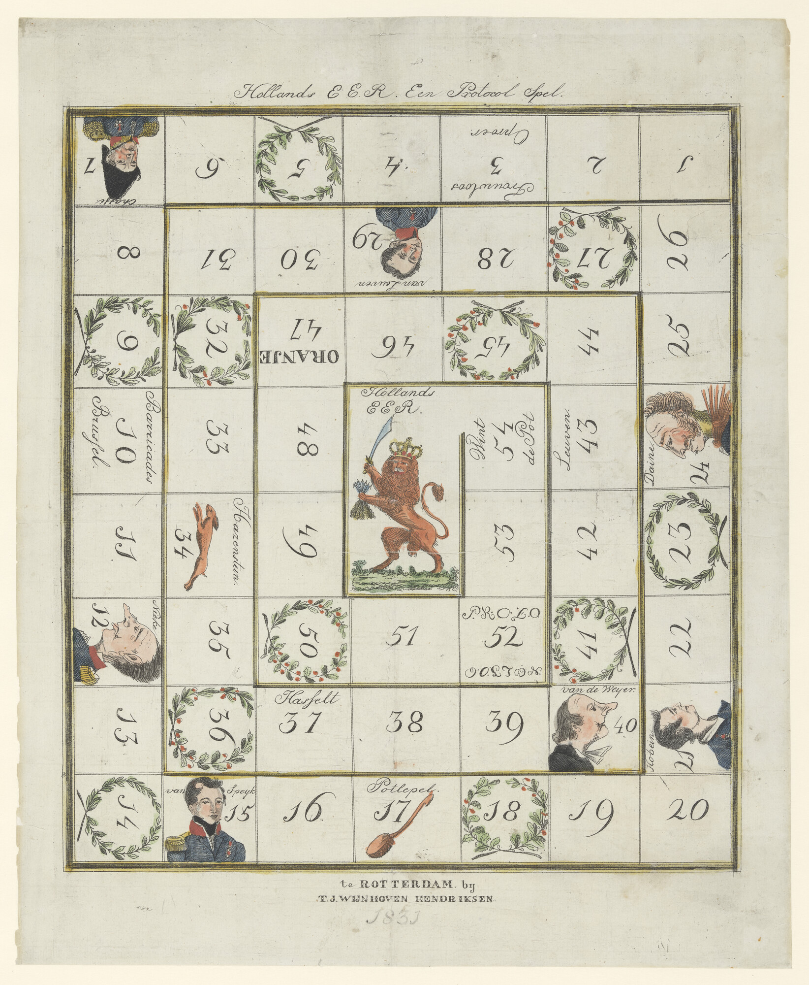A.3211(02); Bordspel met als onderwerp de Belgische Opstand; prent