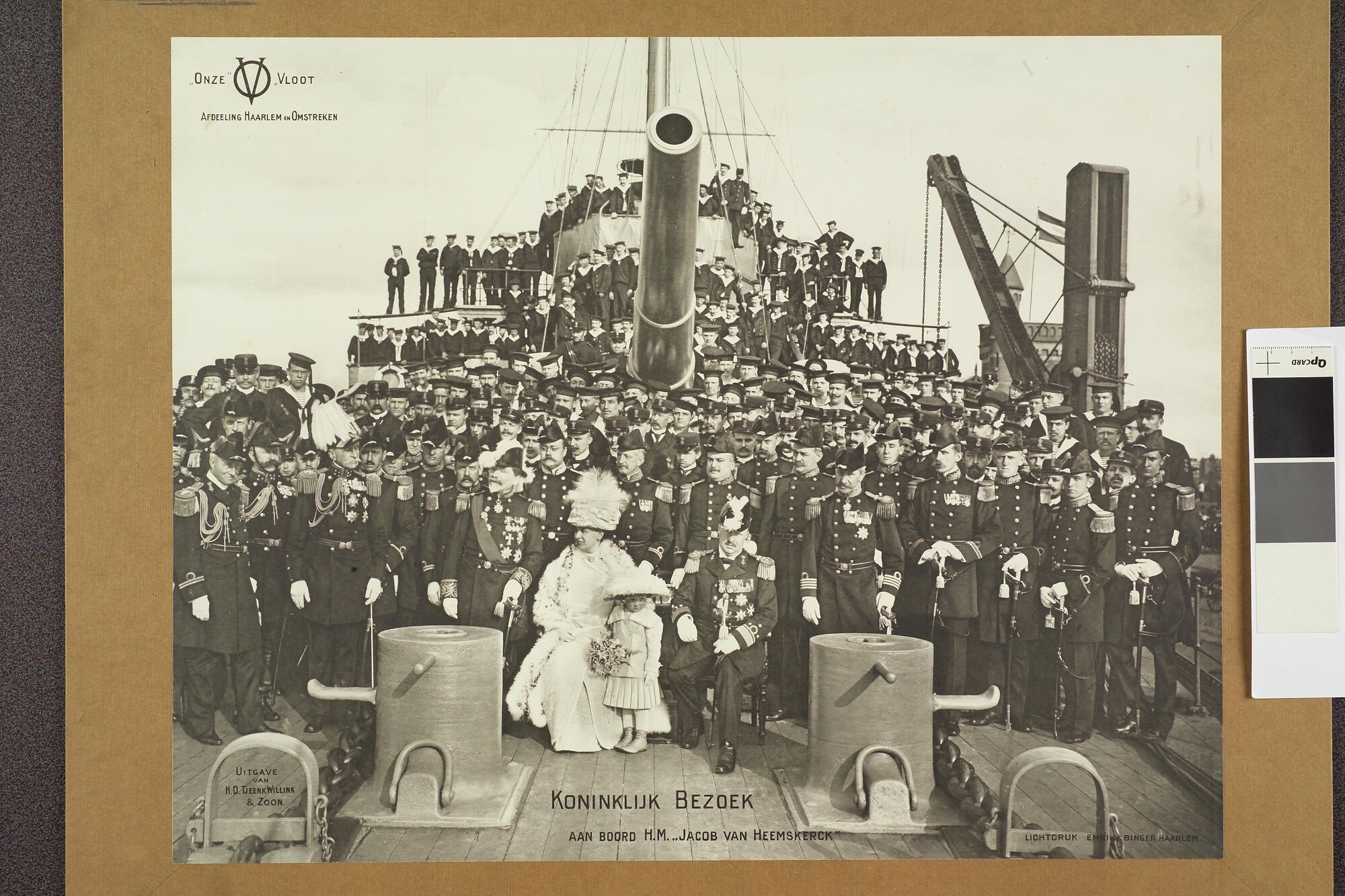 2003.0922; Schoolplaat van het bezoek van de koninklijke familie aan pantserschip Hr.Ms. Jacob van Heemskerck, 1912; schoolplaat