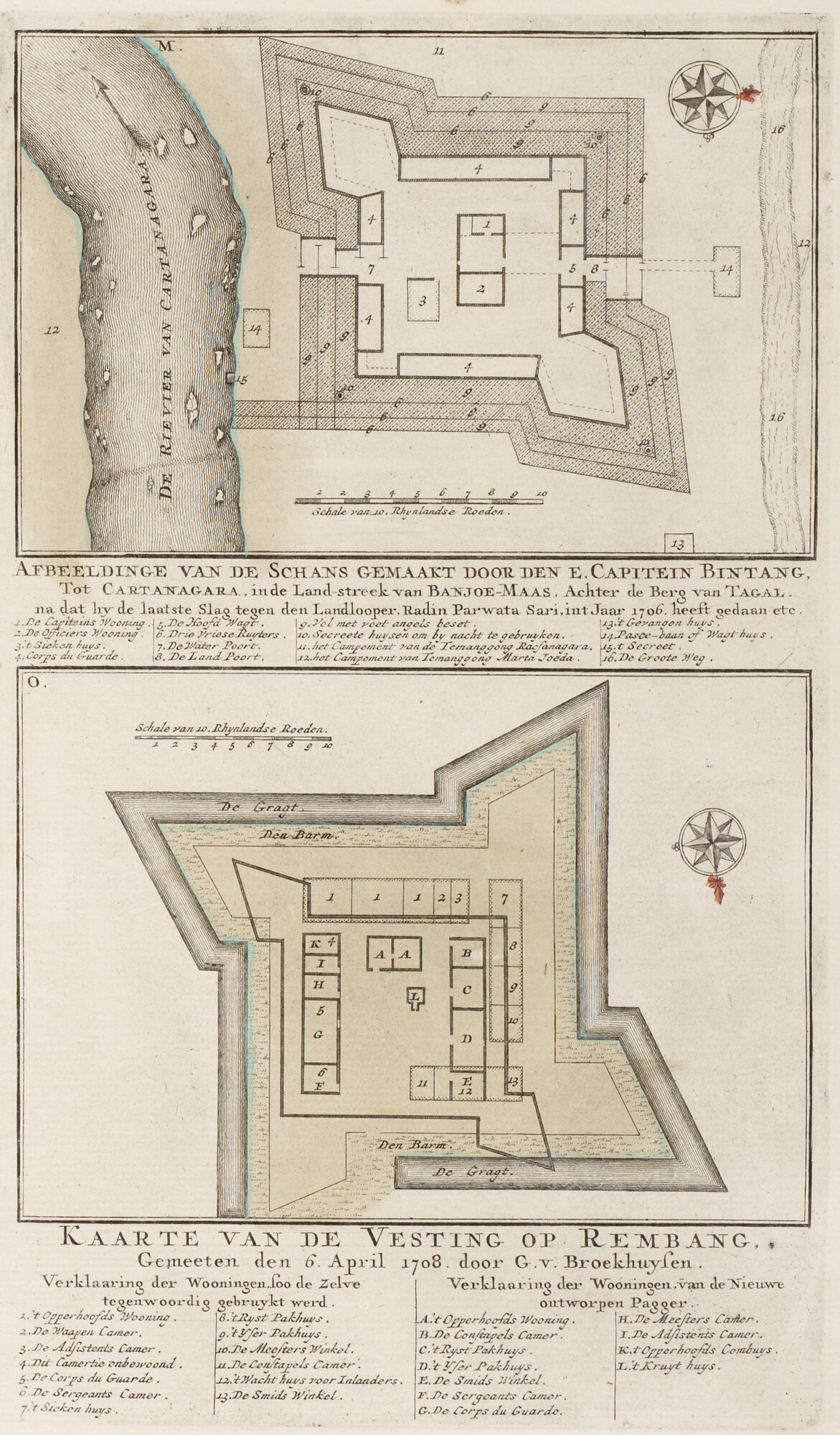 B.0032(109)6 [kaart 114]; Plattegronden van de forten aan de voet van de berg Tegal en van Rembang; landkaart