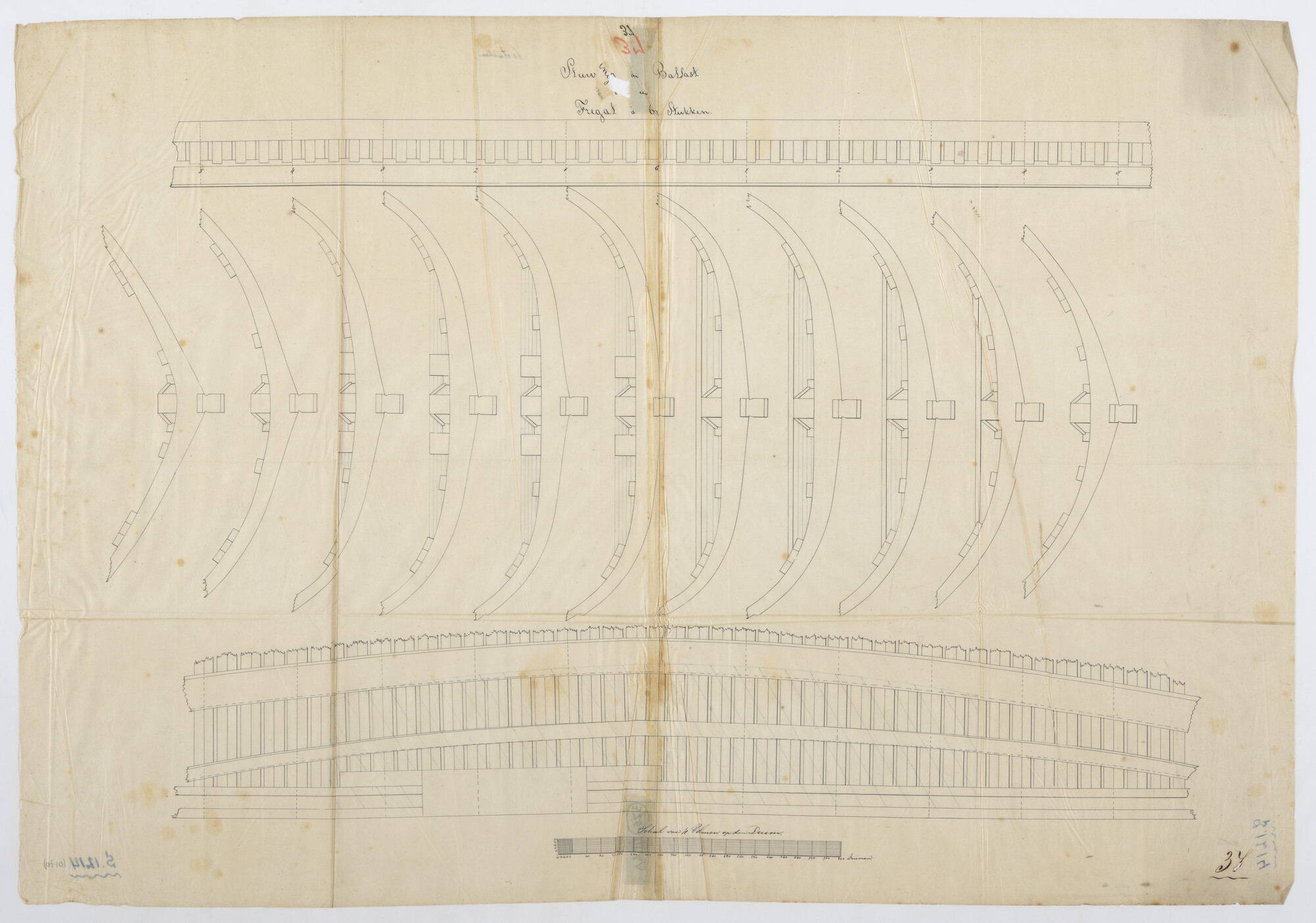 S.1214(0170); Stuwplan van het fregat Zr.Ms. 'Doggersbank'; technische tekening