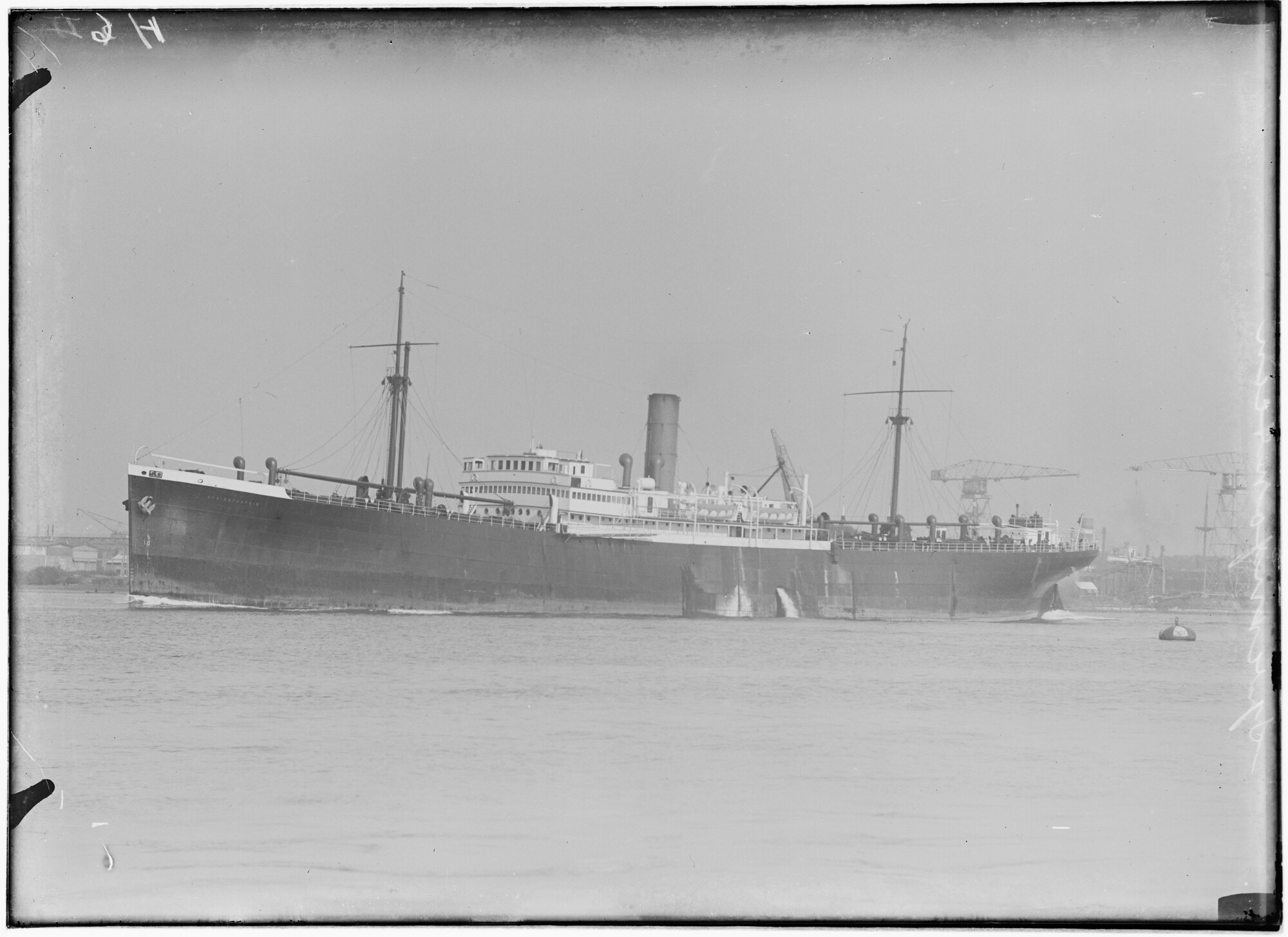 2018.1665; Glasnegatief van het vracht- en passagiergsschip  Springfontein (Nederlands, 1921); glasnegatief