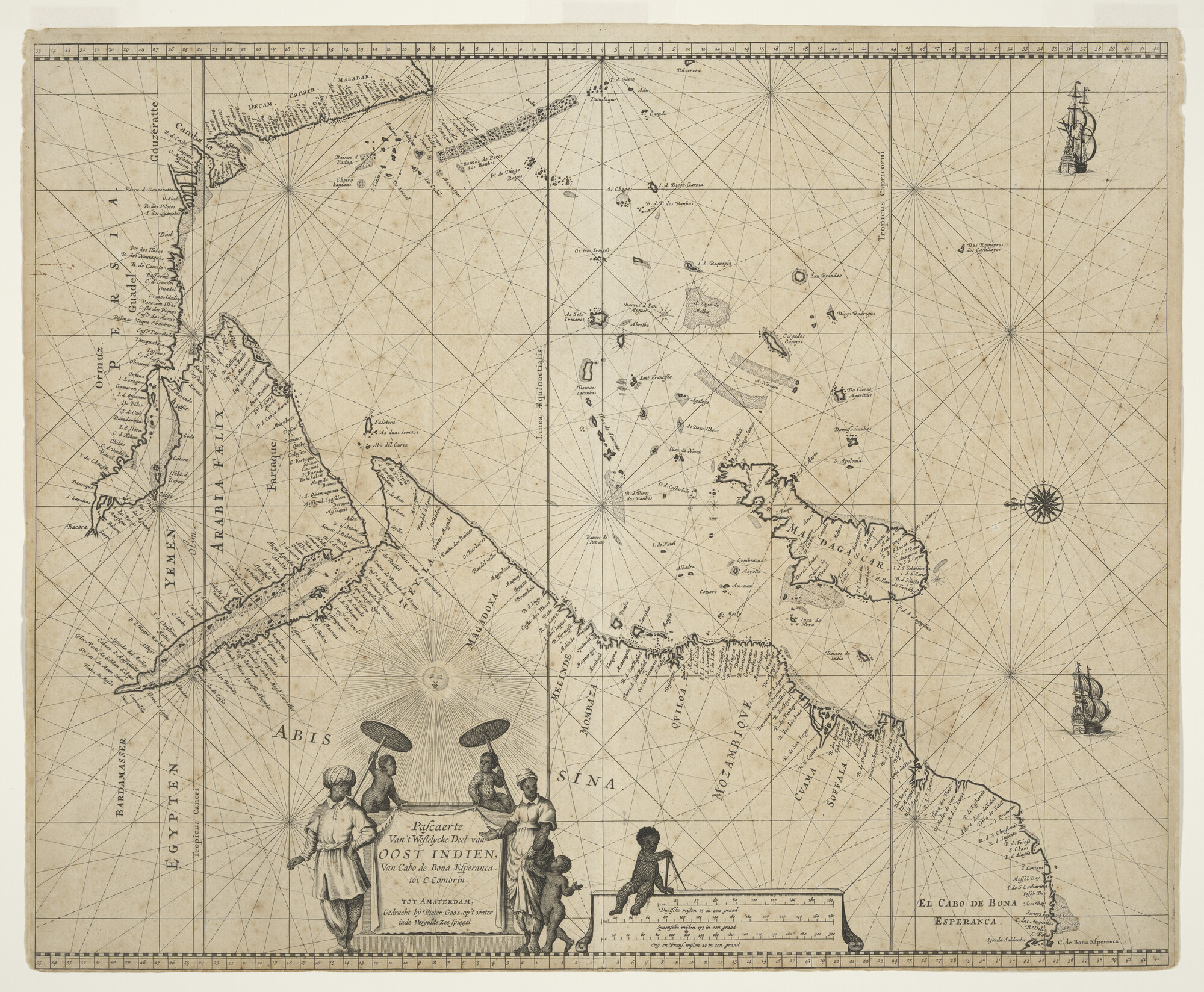 A.0145(211)057; Zeekaart van het westelijk deel van de Indische Oceaan van Kaap de Goede Hoop tot Kaap Comorin; zeekaart