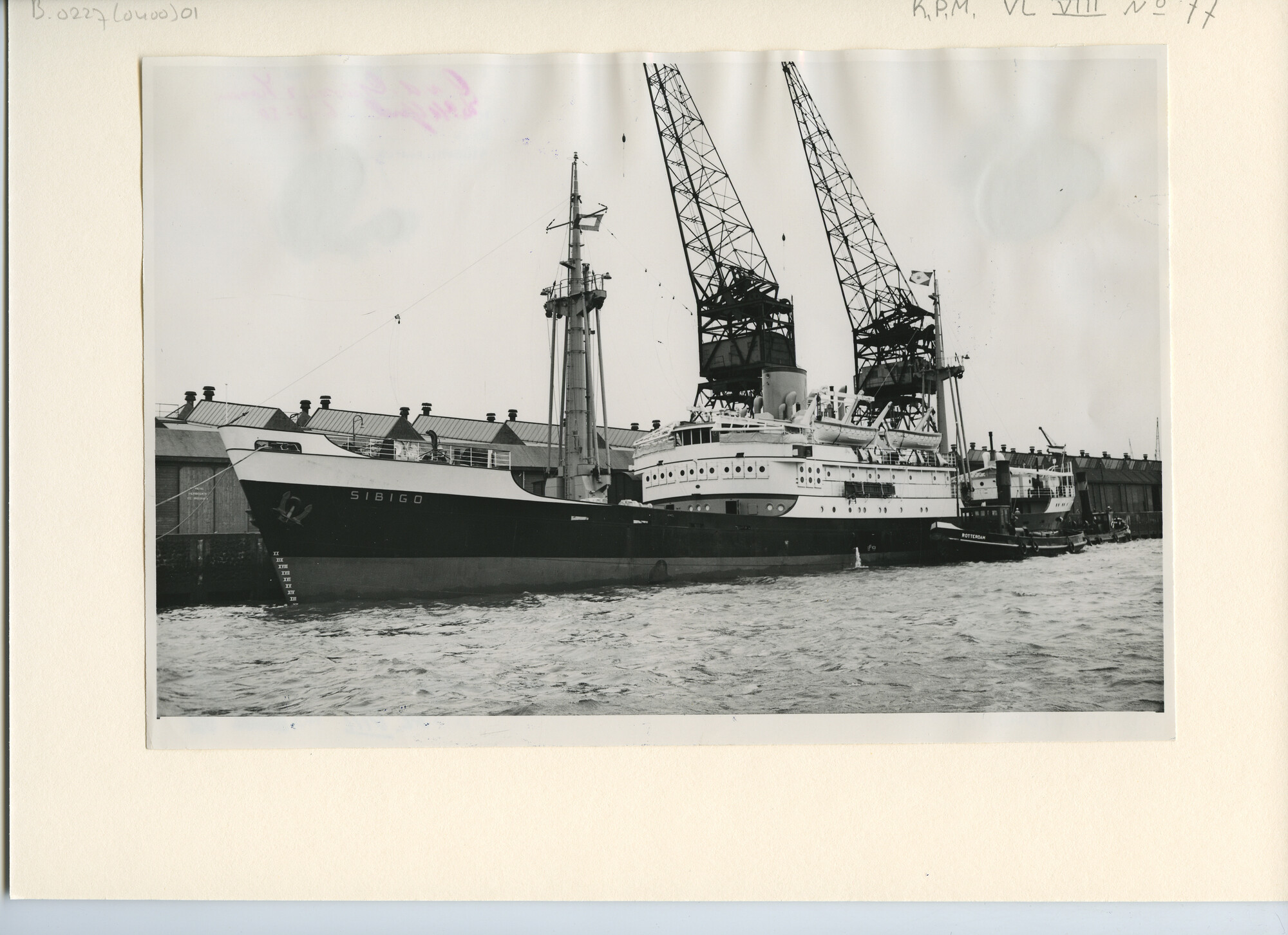 B.0227(0400)01; Foto van ms. 'Sibigo' afgemeerd aan de kade in de haven van Rotterdam; foto