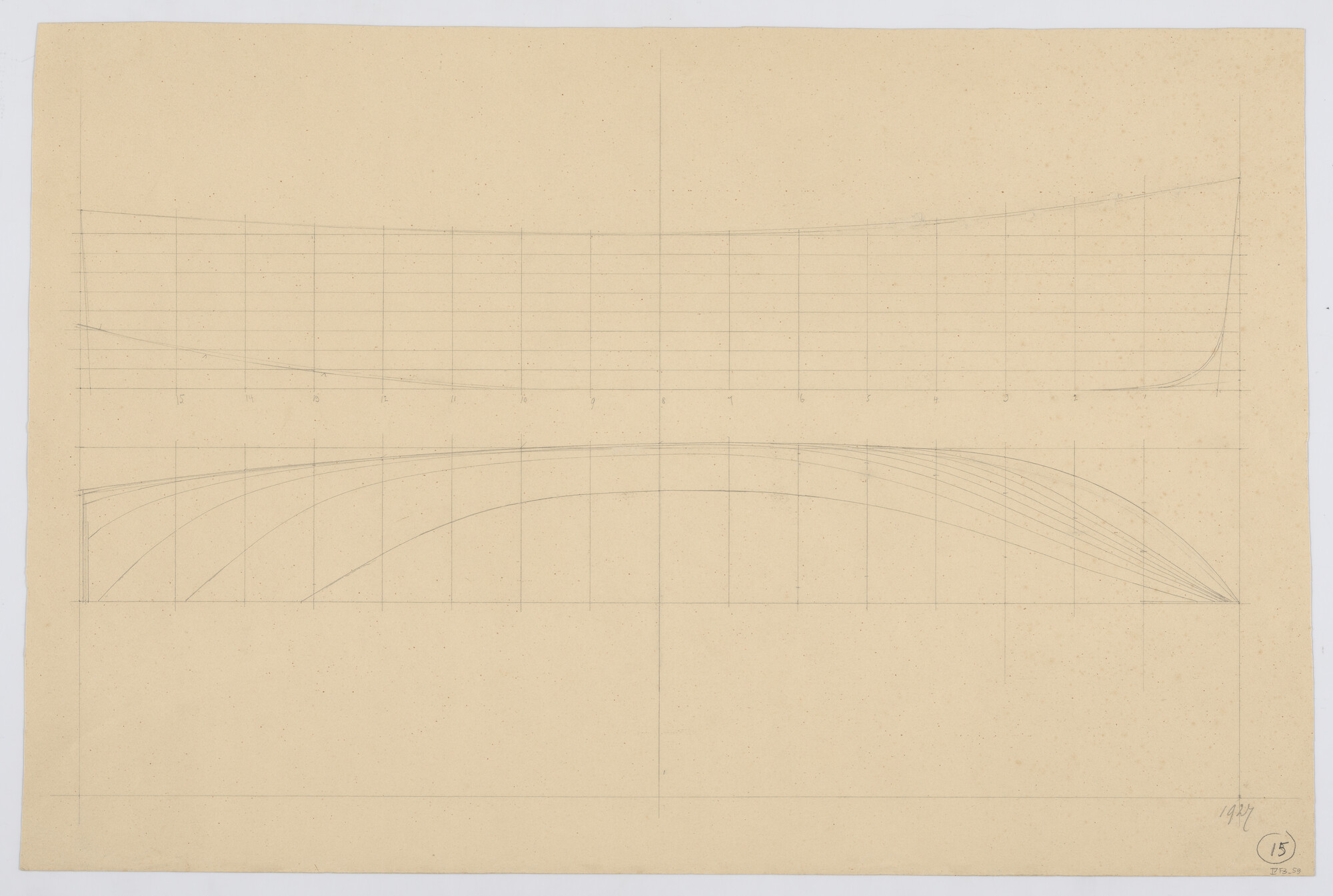 S.1225(03)17; Lijnentekening van een motorjacht, 1927; technische tekening
