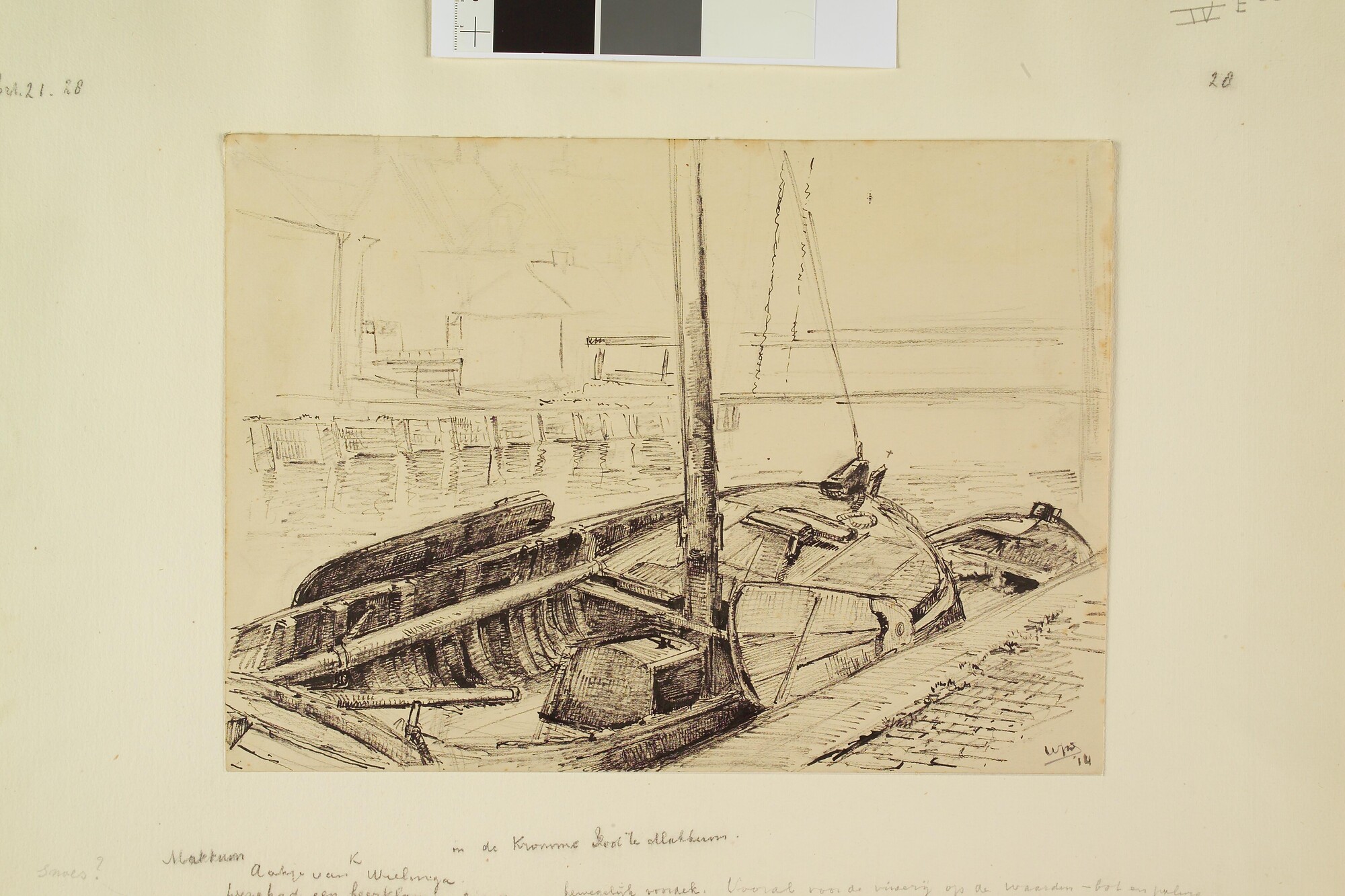 S.4403(c); Het aakje van K. Wielinga, liggende in de Kromme Sloot te Makkum; tekening
