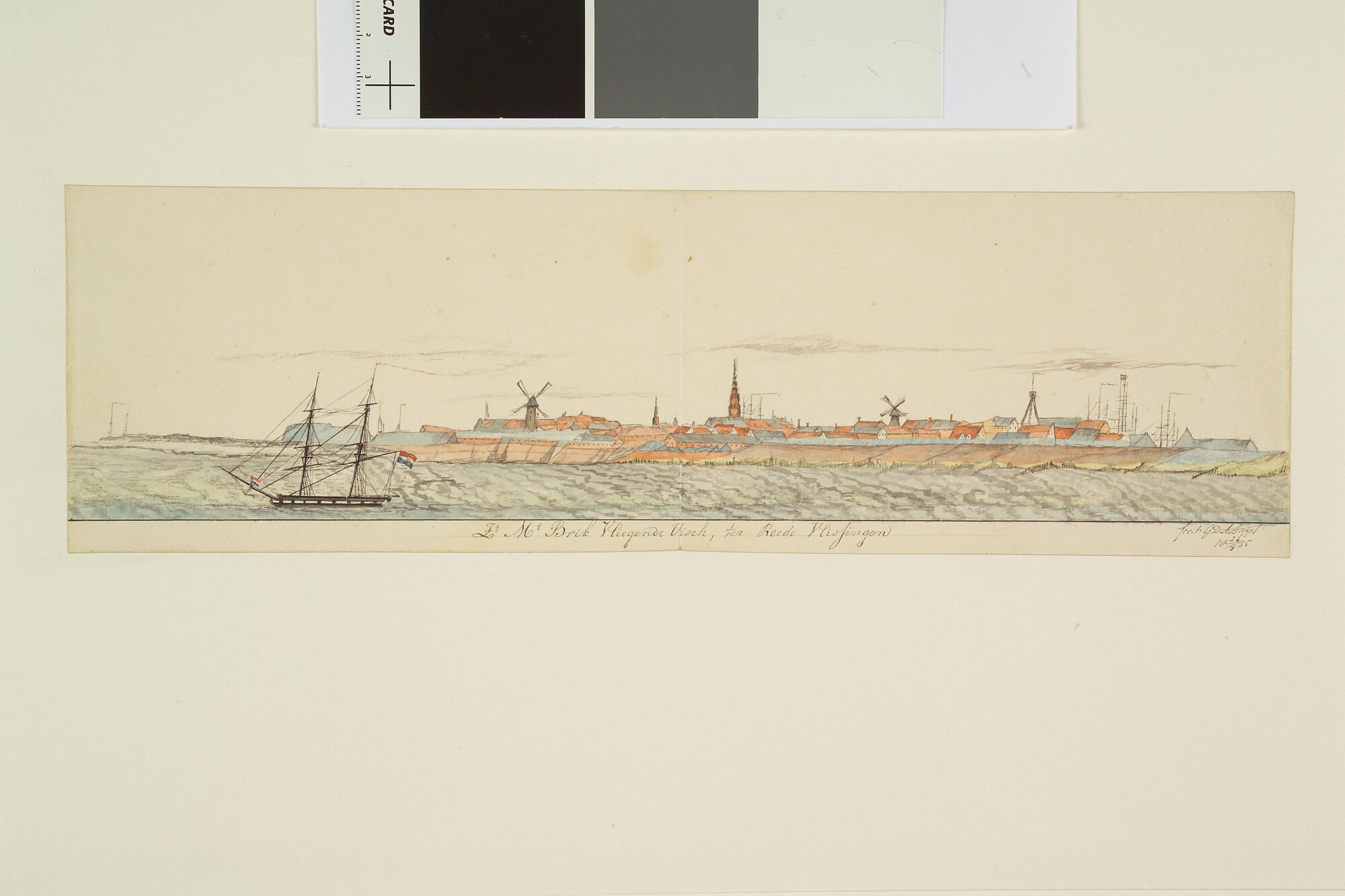 S.4701(01); De brik Zr.Ms. Vliegende Visch op de rede van Vlissingen; tekening