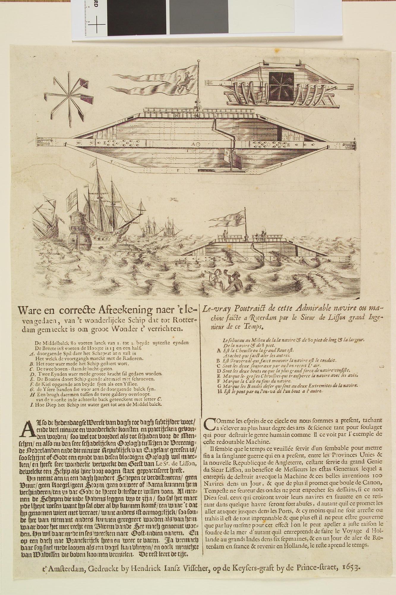 S.0848(01); Afbeelding van het 'Wonderlijke Schip' door Lisson ontworpen en te Rotterdam gebouwd; prent