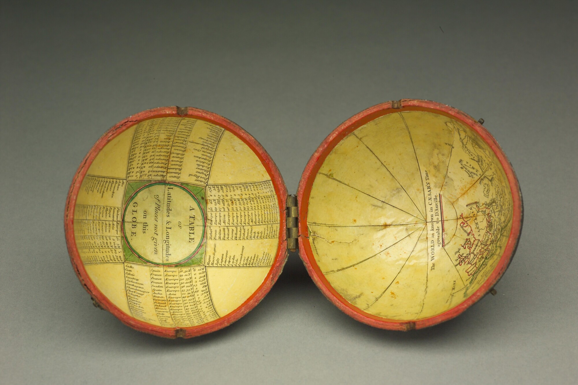A.0145(025)11; Aardglobe in zakformaat van 7,75 cm. in doorsnede in foedraal, door John en William Cary, Londen, 1791; globe
