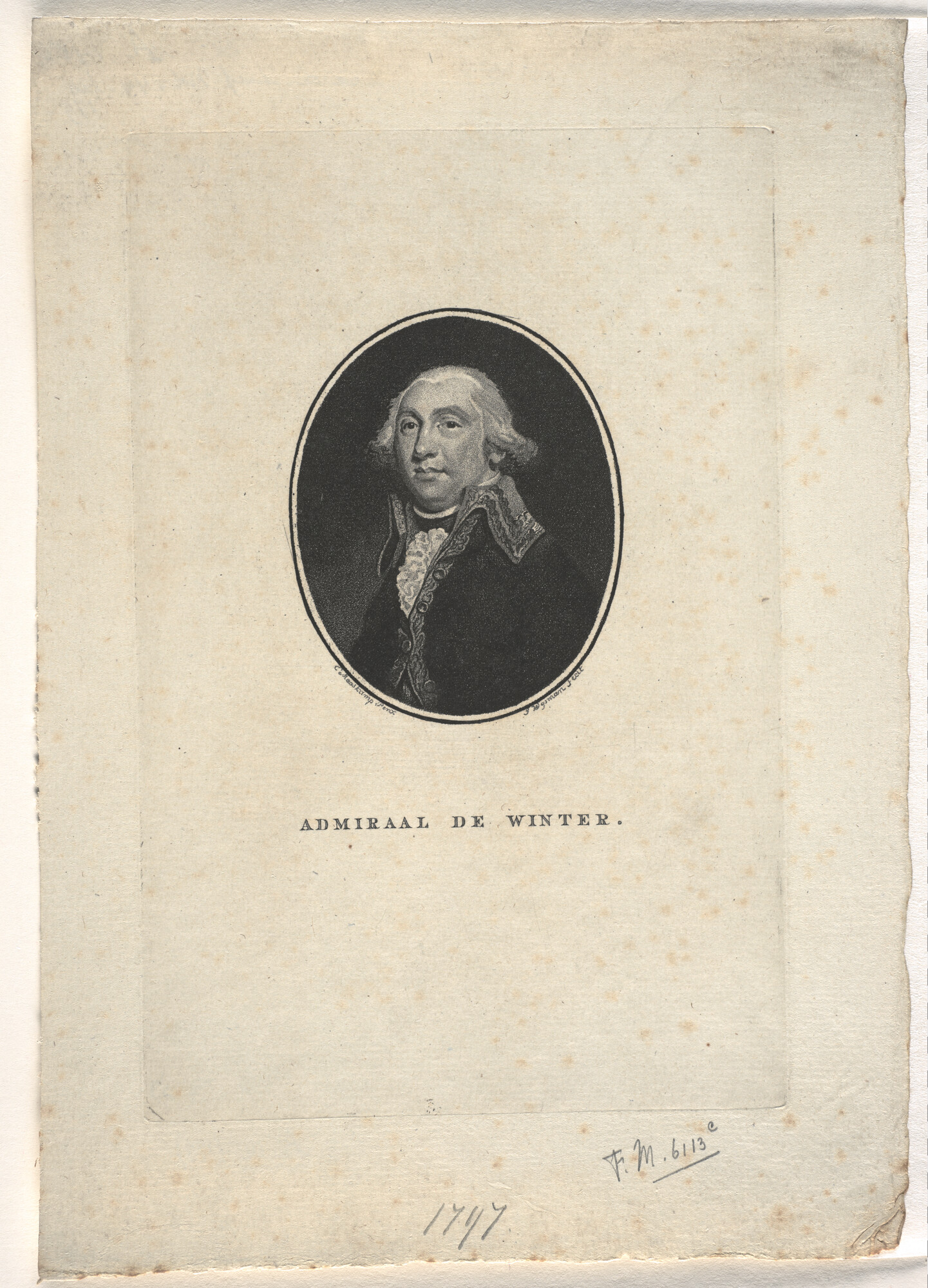 A.0145(179) [nr 0059]; Portret van Admiraal de Winter in ovaal; prent
